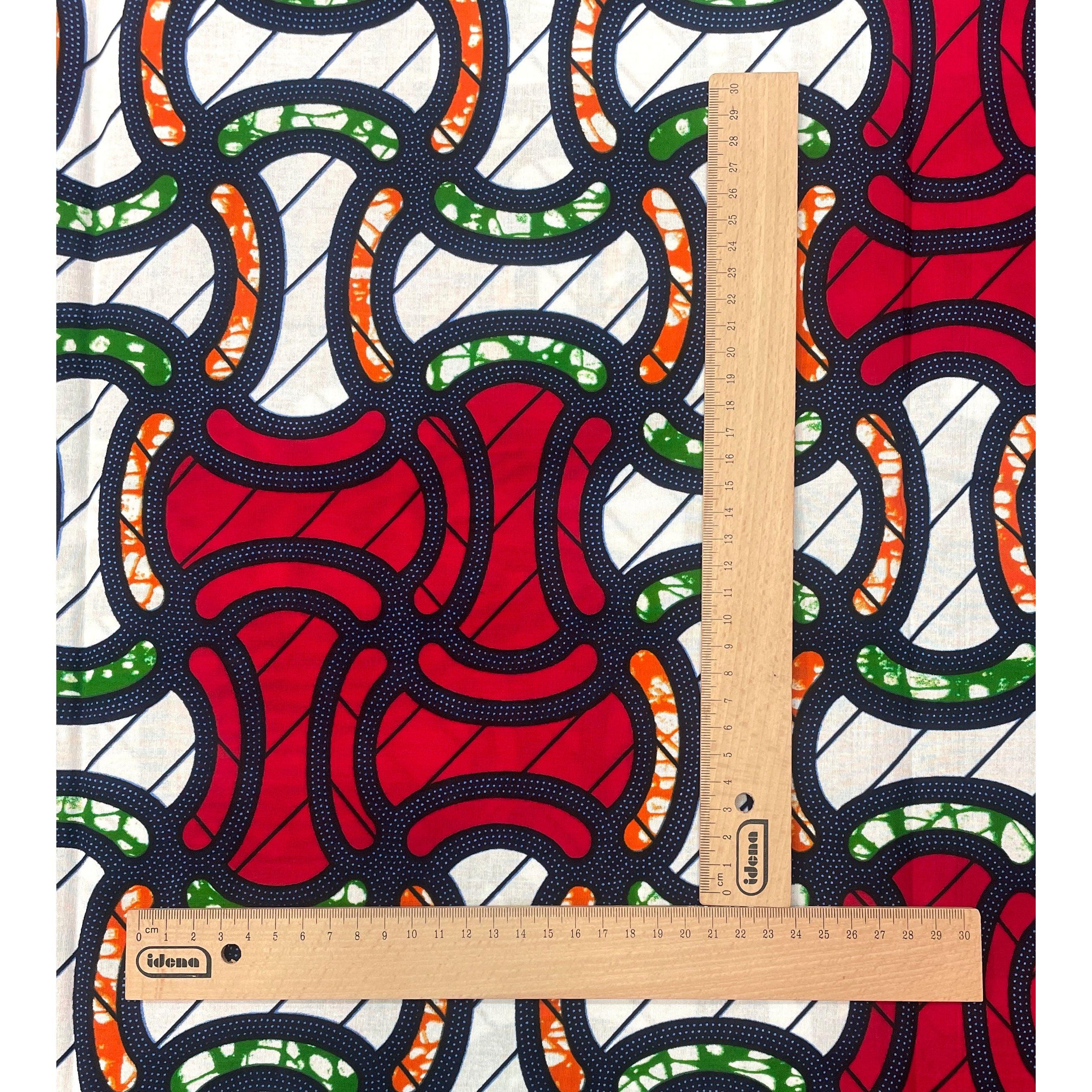 Wax Tissu Pagne Africain - Coupon 2 Yards 100% Coton - ROUGE / BLANC