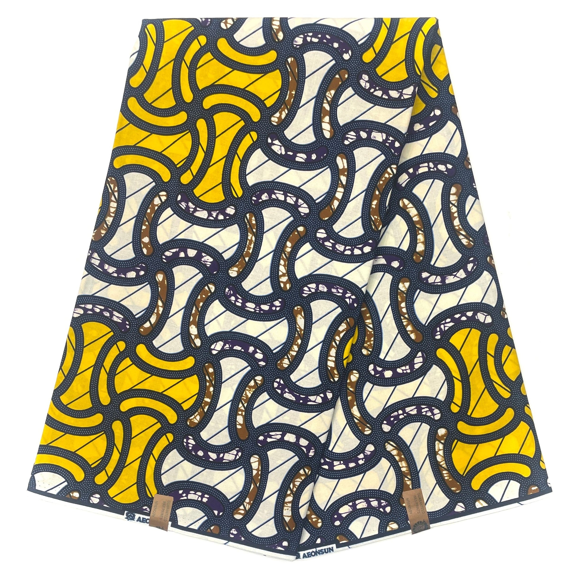 Wax Pagne Africain - Tissu 6 Yards 100% Coton - JAUNE / BLANC CASSÉ