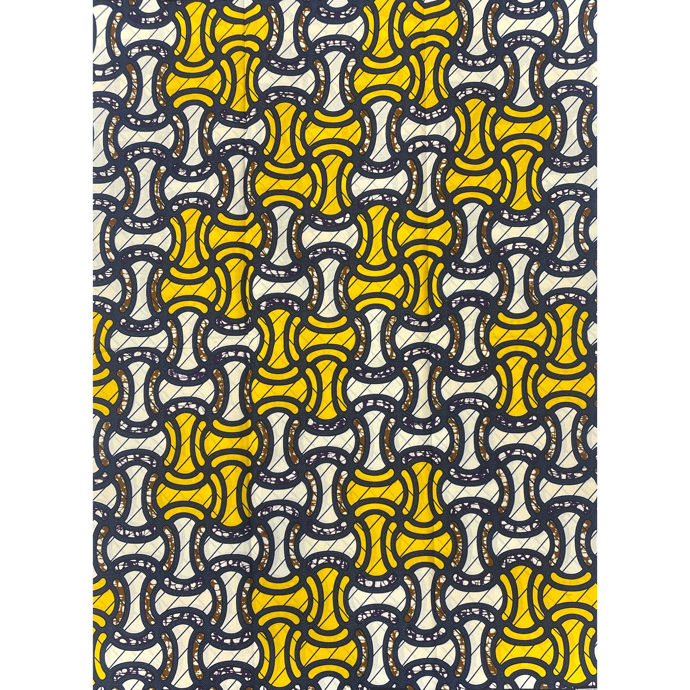 Wax Pagne Africain - Tissu 6 Yards 100% Coton - JAUNE / BLANC CASSÉ