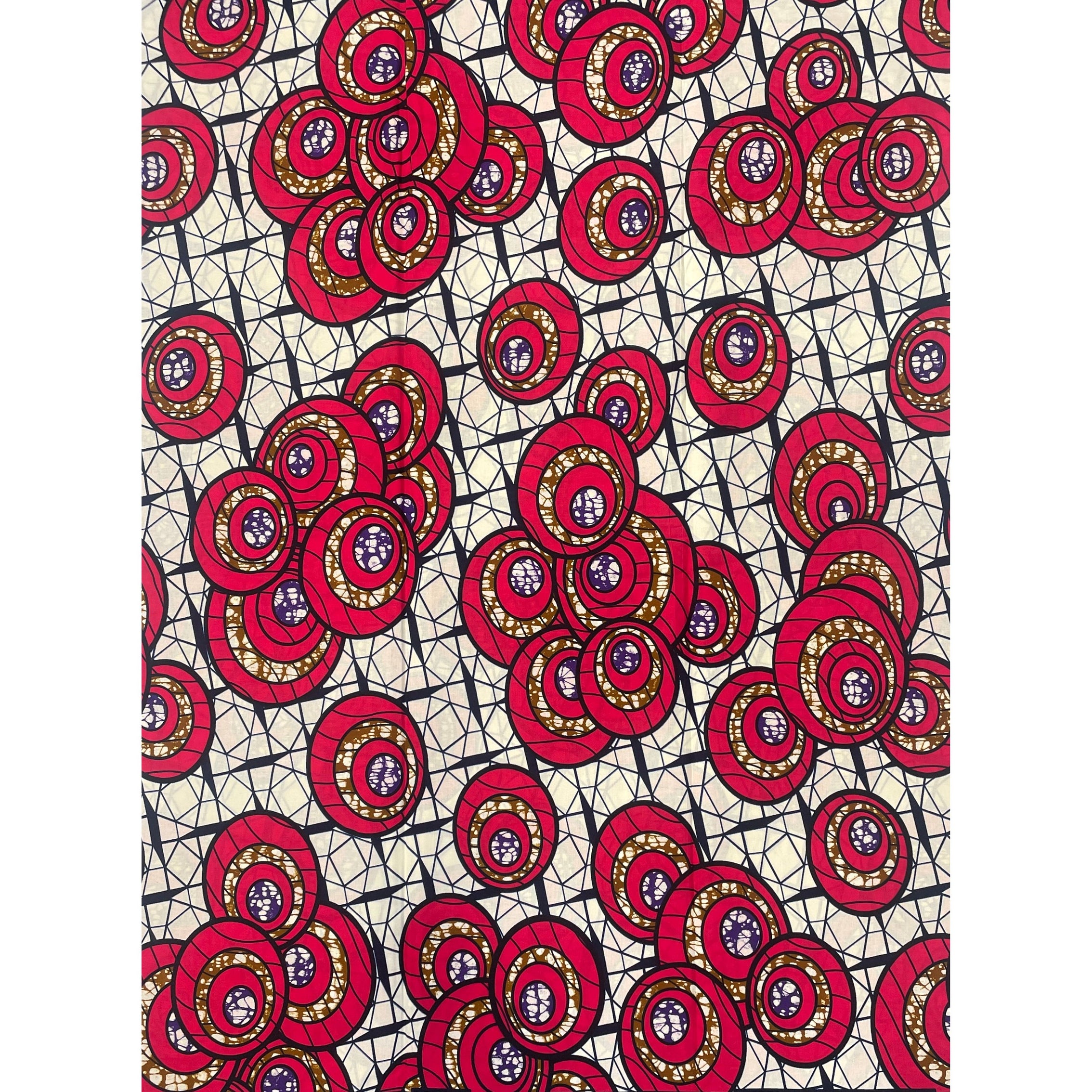 Wax Pagne Africain - Tissu 6 Yards 100% Coton - ROSE FUCHSIA / BLANC CASSÉ