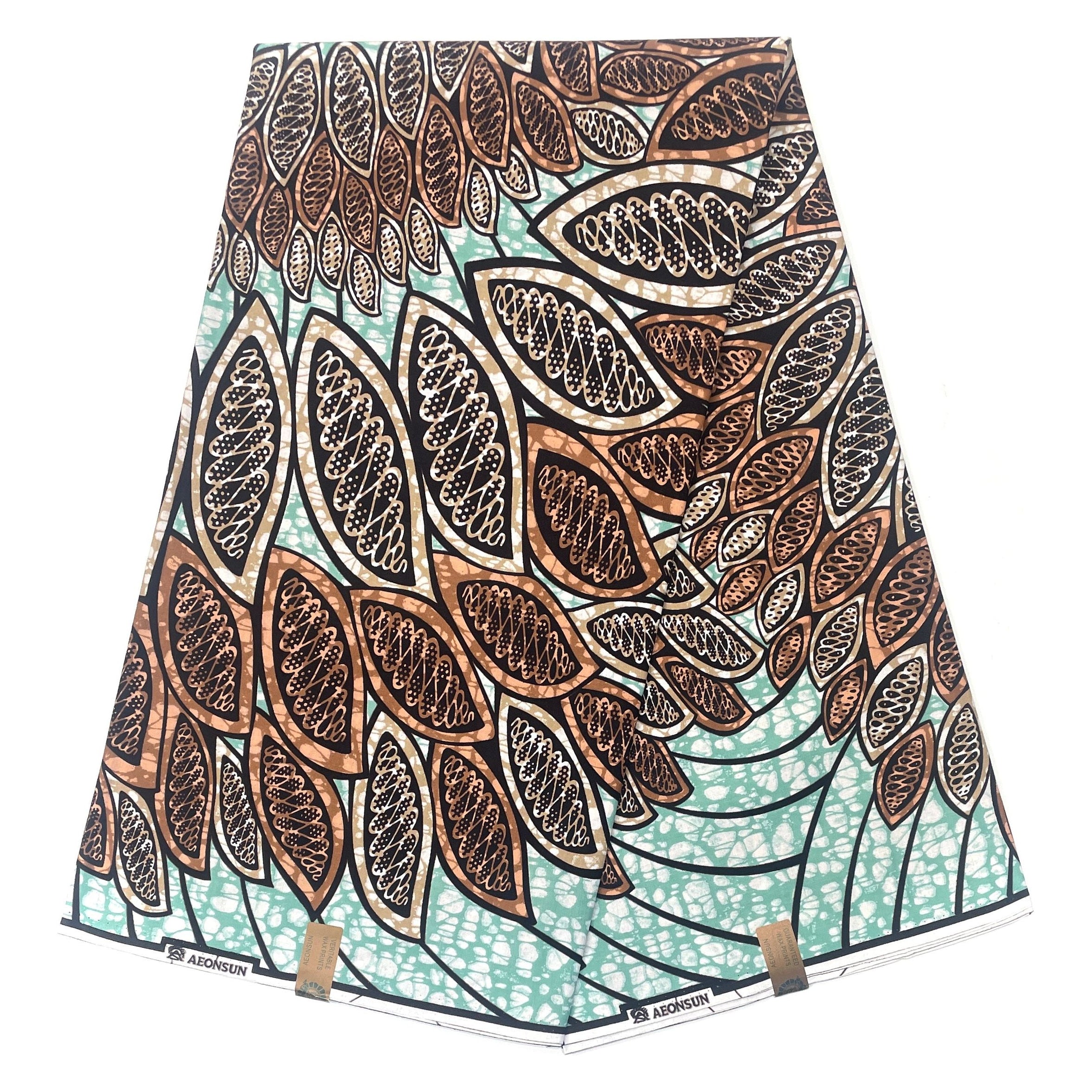 Wax Pagne Africain - Tissu 6 Yards 100% Coton - TURQUOISE / MARRON