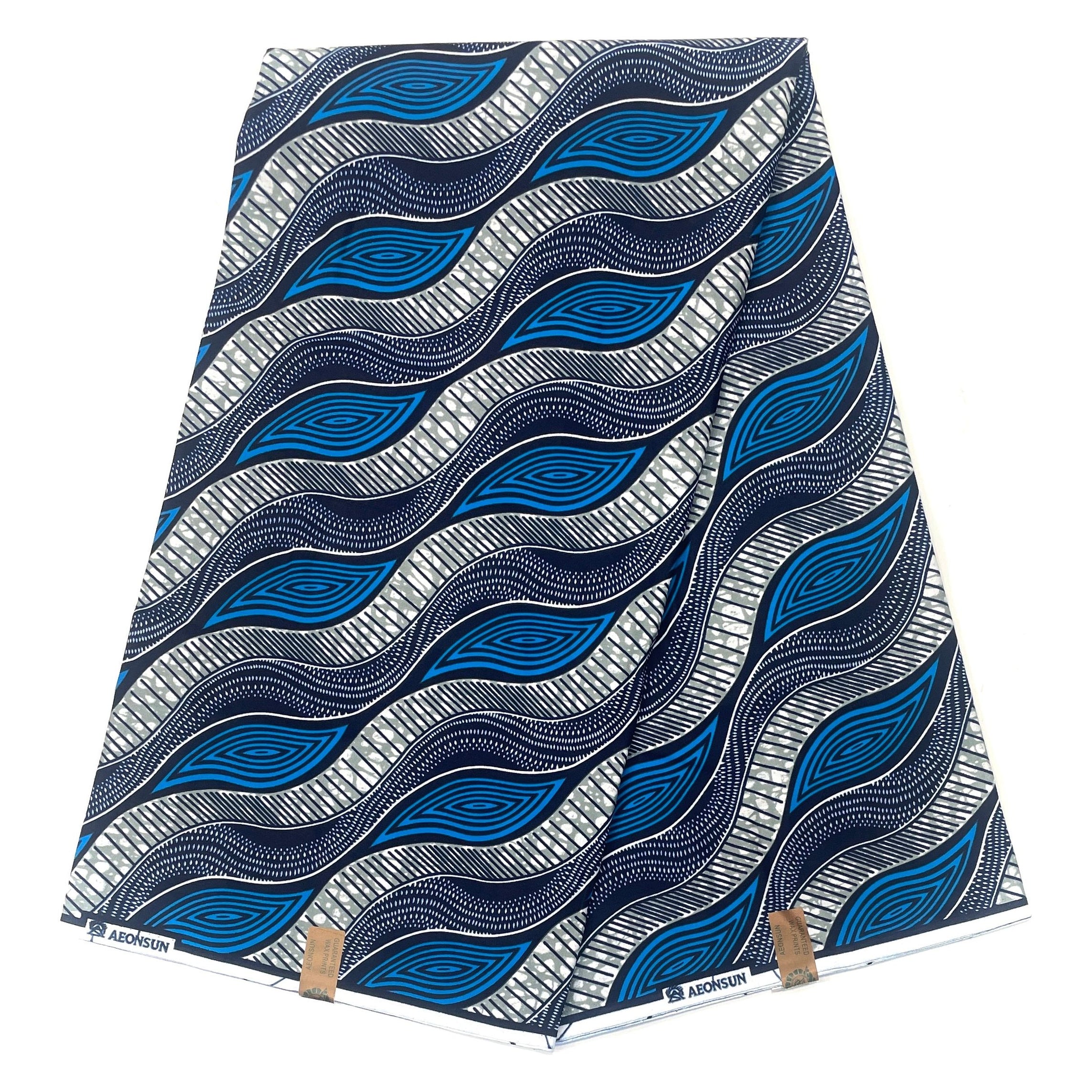 Wax Pagne Africain - Tissu 6 Yards 100% Coton - BLEU / GRIS