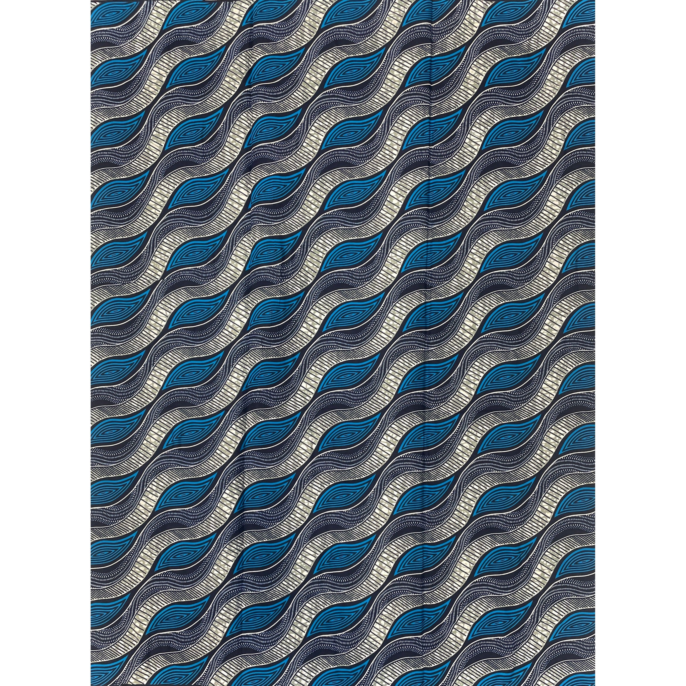 Wax Pagne Africain - Tissu 6 Yards 100% Coton - BLEU / GRIS