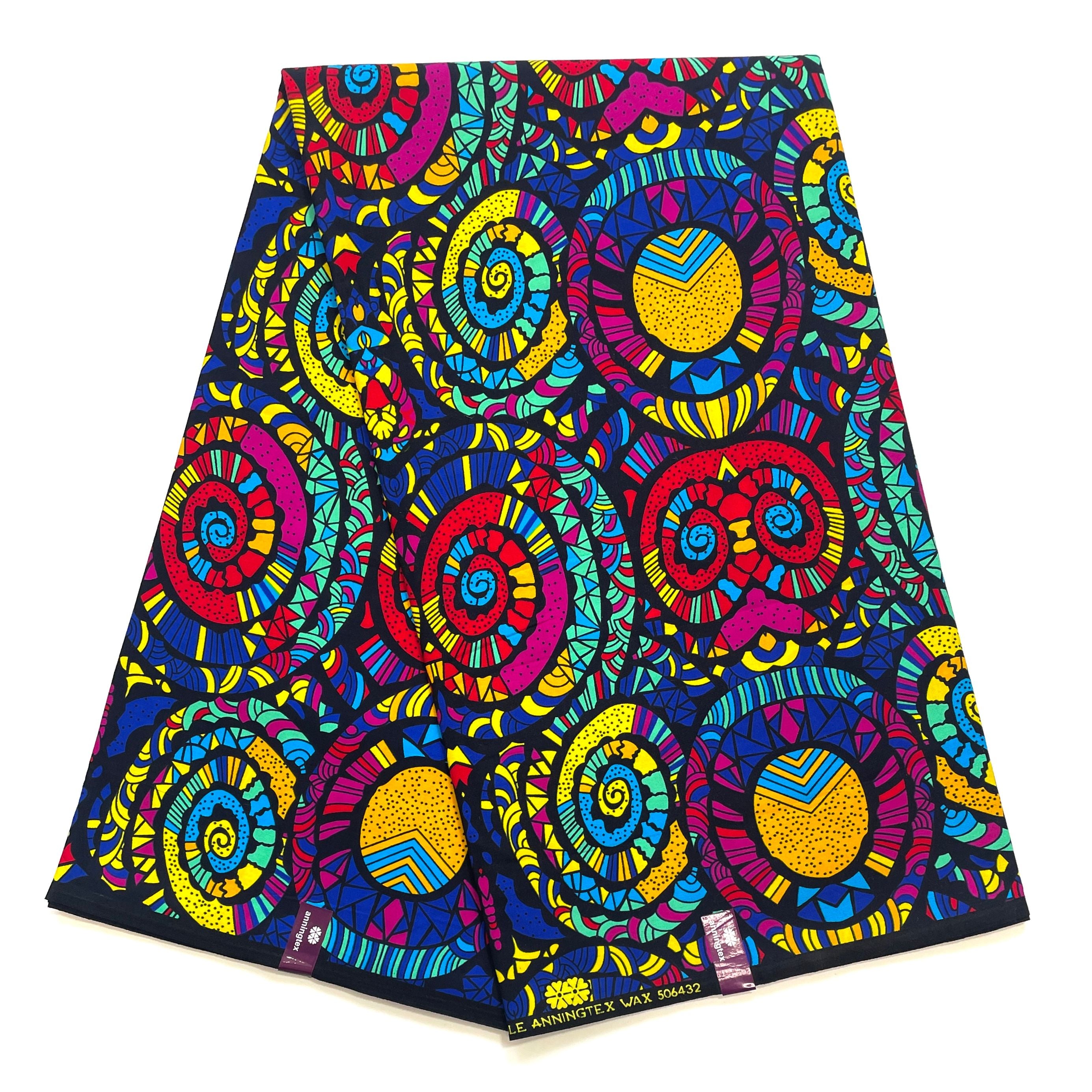 Wax Pagne Africain - Tissu 6 Yards 100% Coton - Tourbillon Tribal MULTI