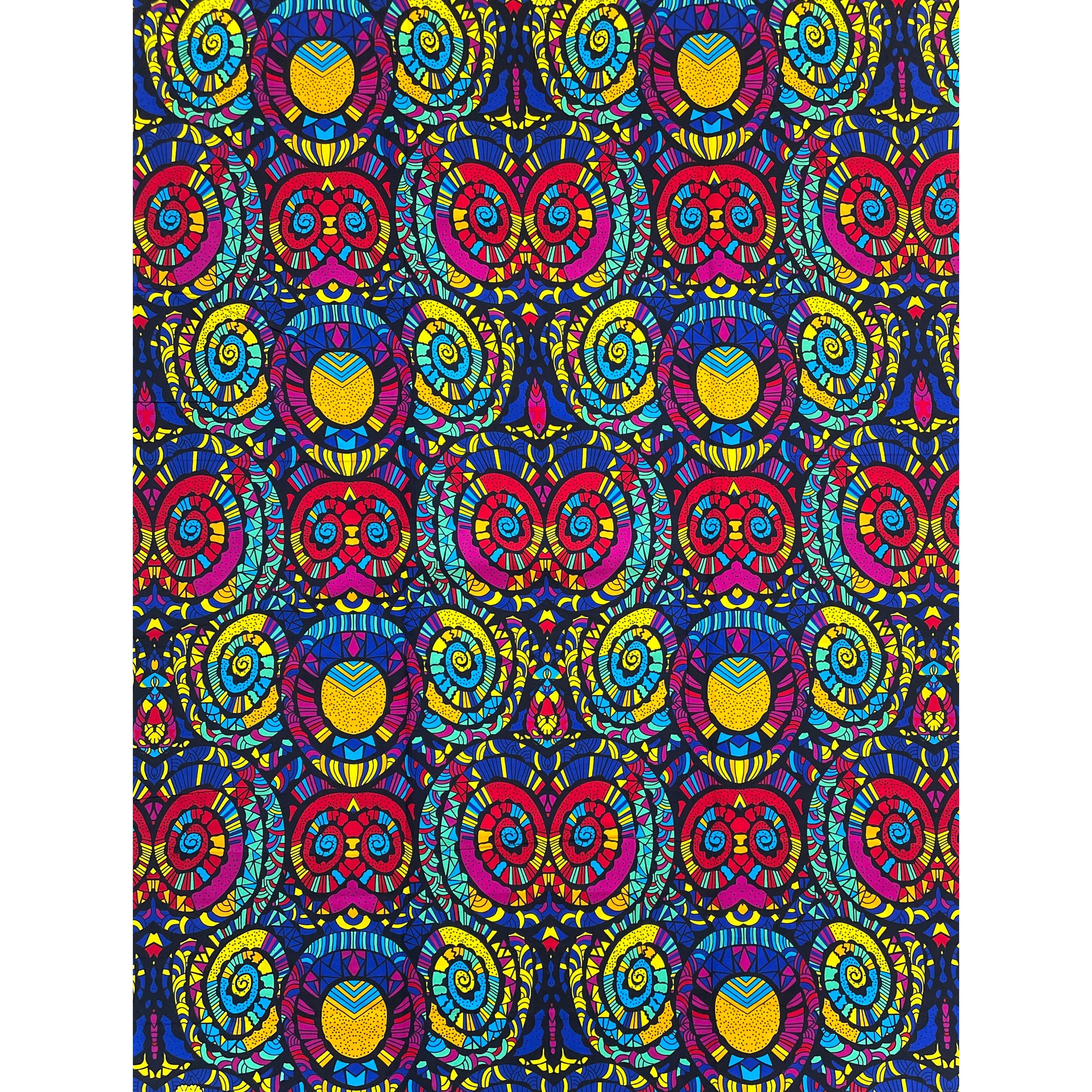 Wax Pagne Africain - Tissu 6 Yards 100% Coton - Tourbillon Tribal MULTI