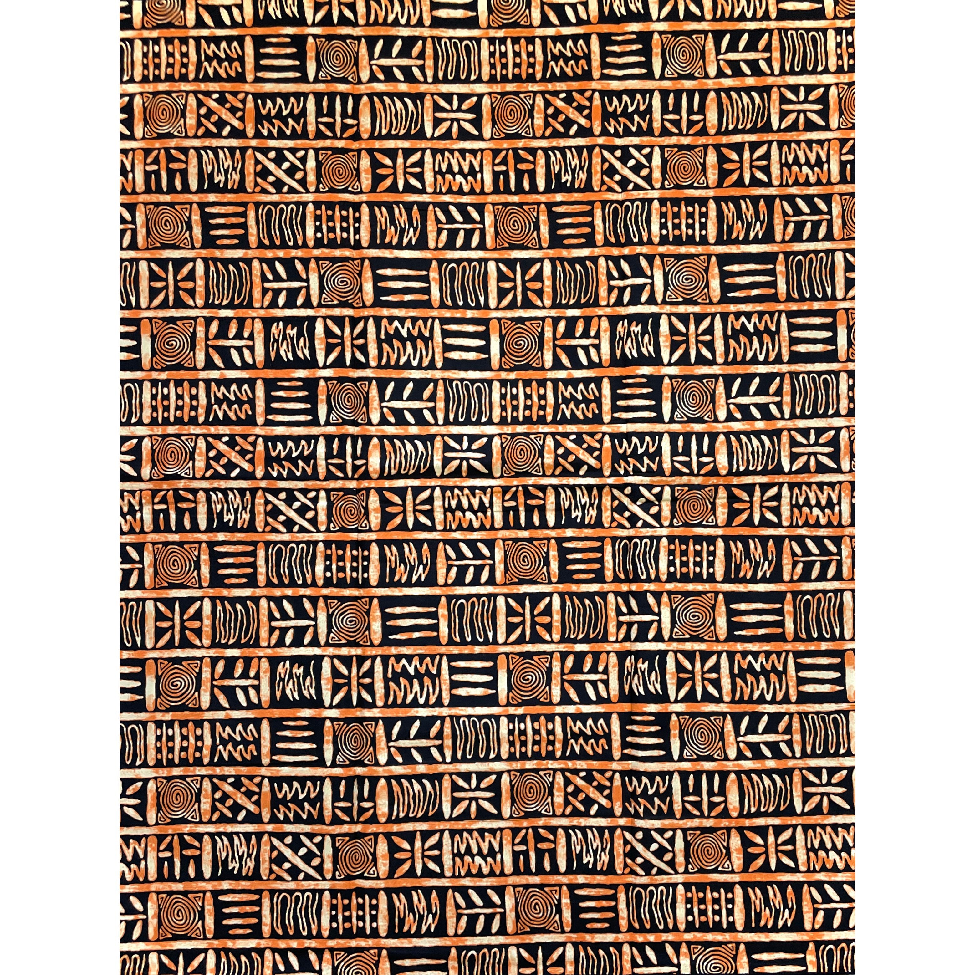 Wax Pagne Africain - Tissu 6 Yards 100% Coton - BOGOLAN Mémoire d’Afrique - ORANGE / NOIR