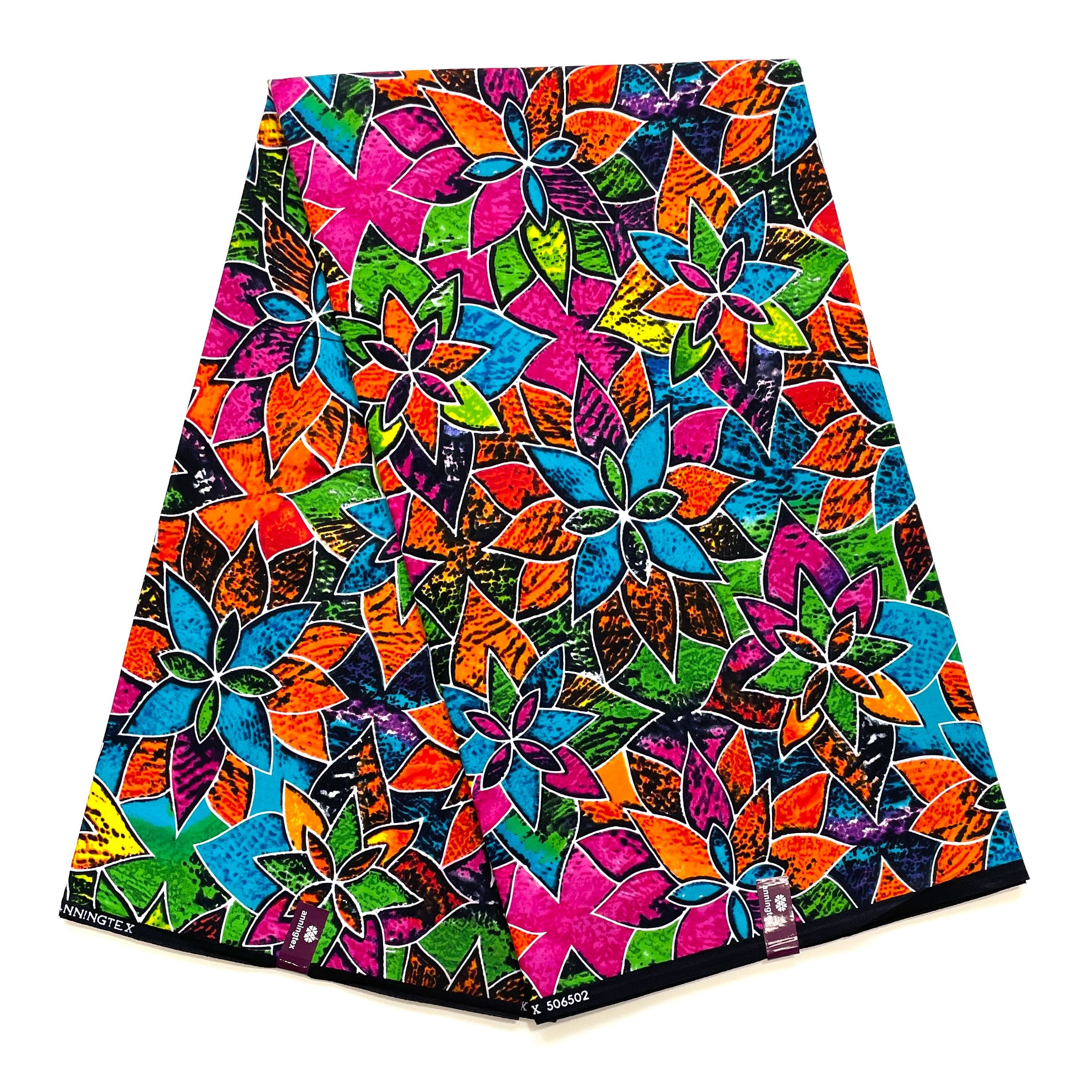 Wax Pagne Africain - Tissu 6 Yards 100% Coton - Étoiles Tropicales MULTI
