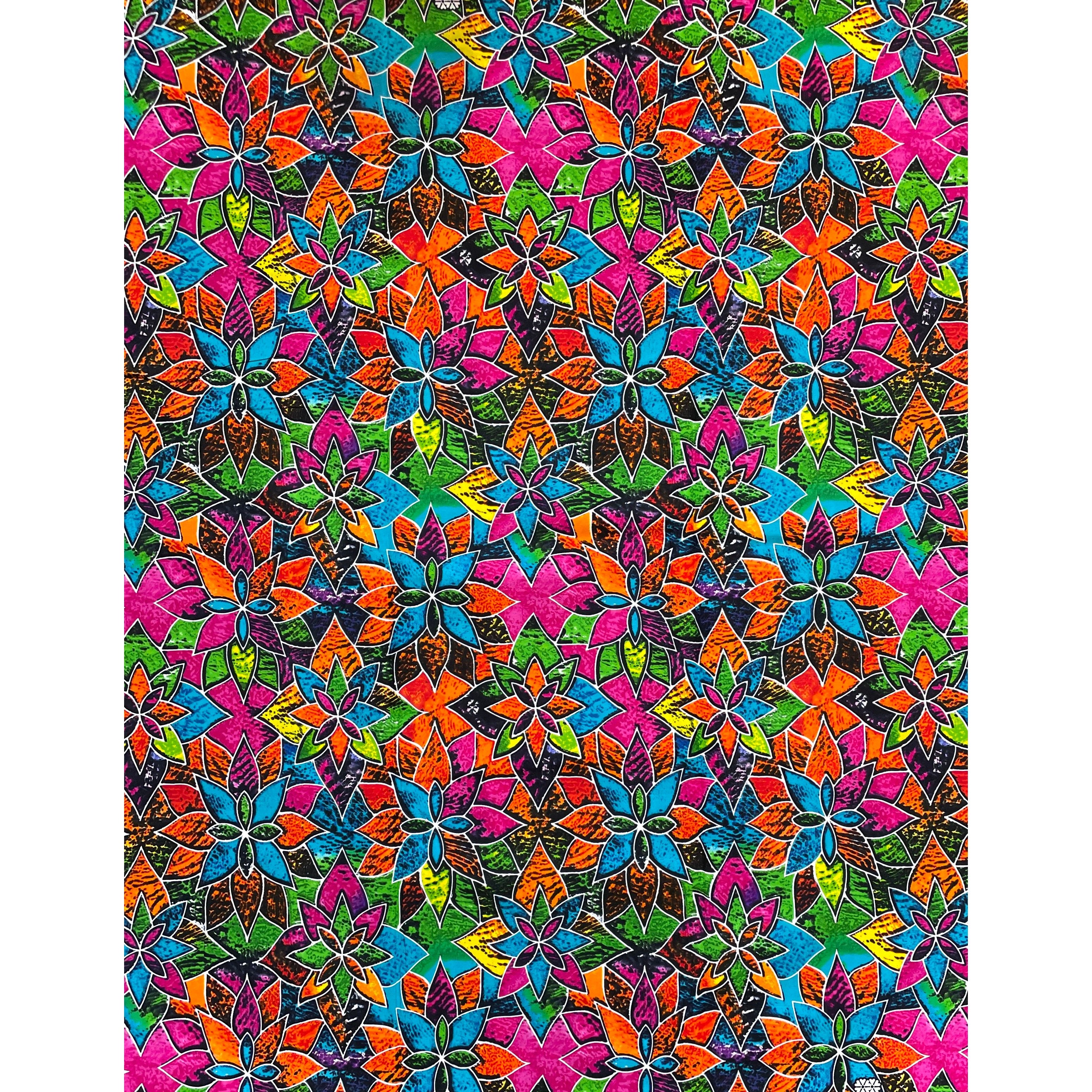 Wax Pagne Africain - Tissu 6 Yards 100% Coton - Étoiles Tropicales MULTI