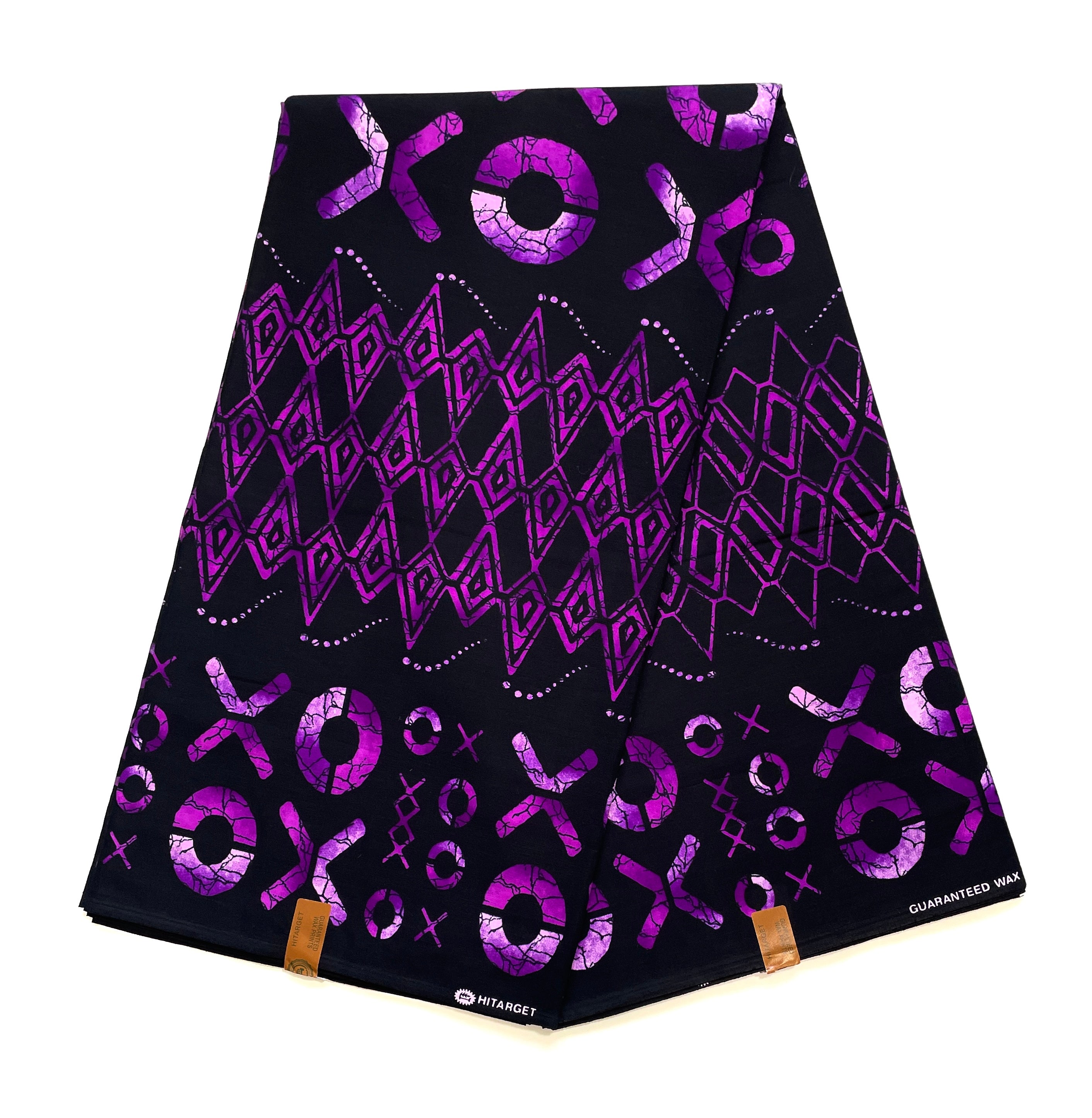 Wax Pagne Africain - Tissu 6 Yards 100% Coton - Éclat Tribal NOIR / VIOLET