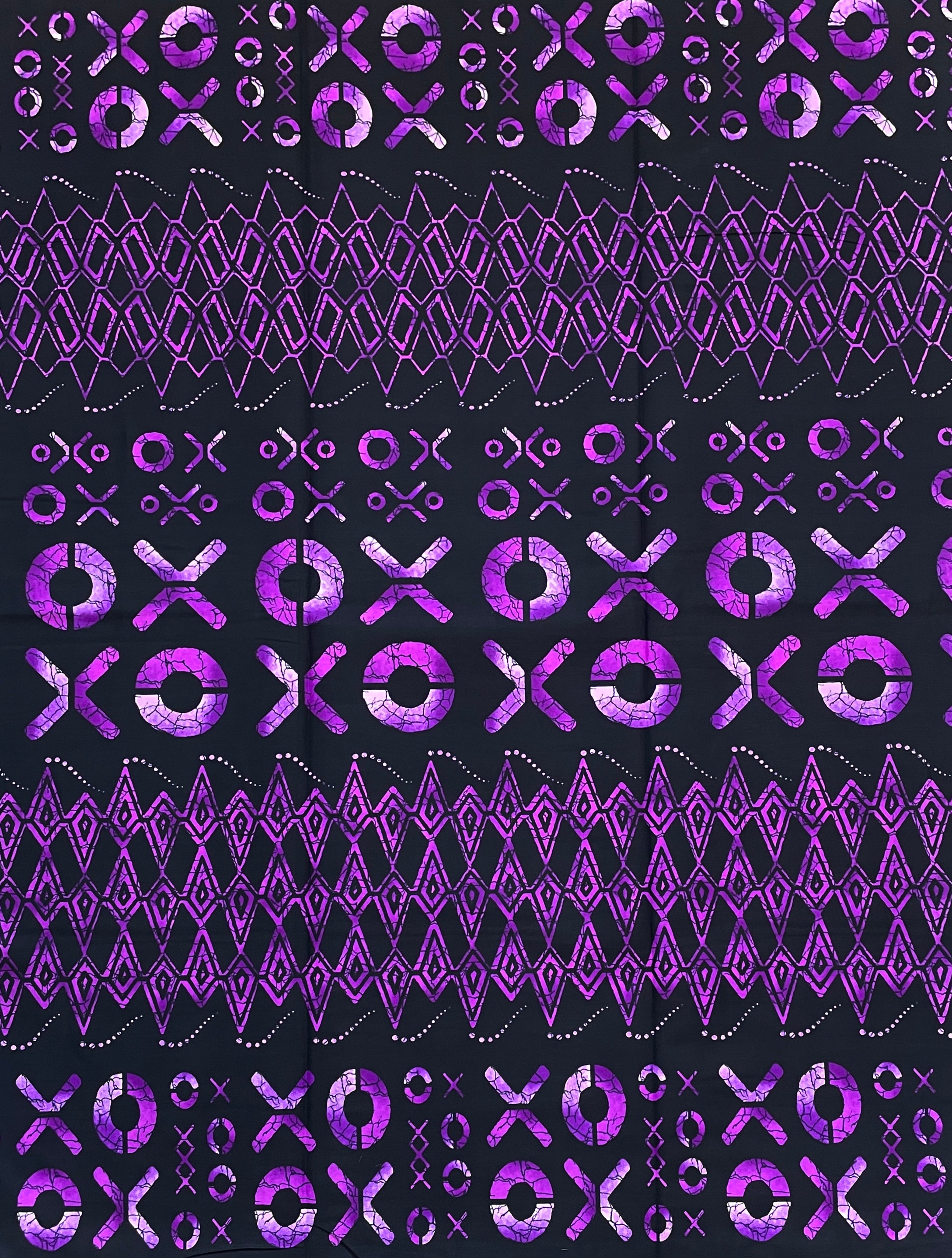 Wax Pagne Africain - Tissu 6 Yards 100% Coton - Éclat Tribal NOIR / VIOLET