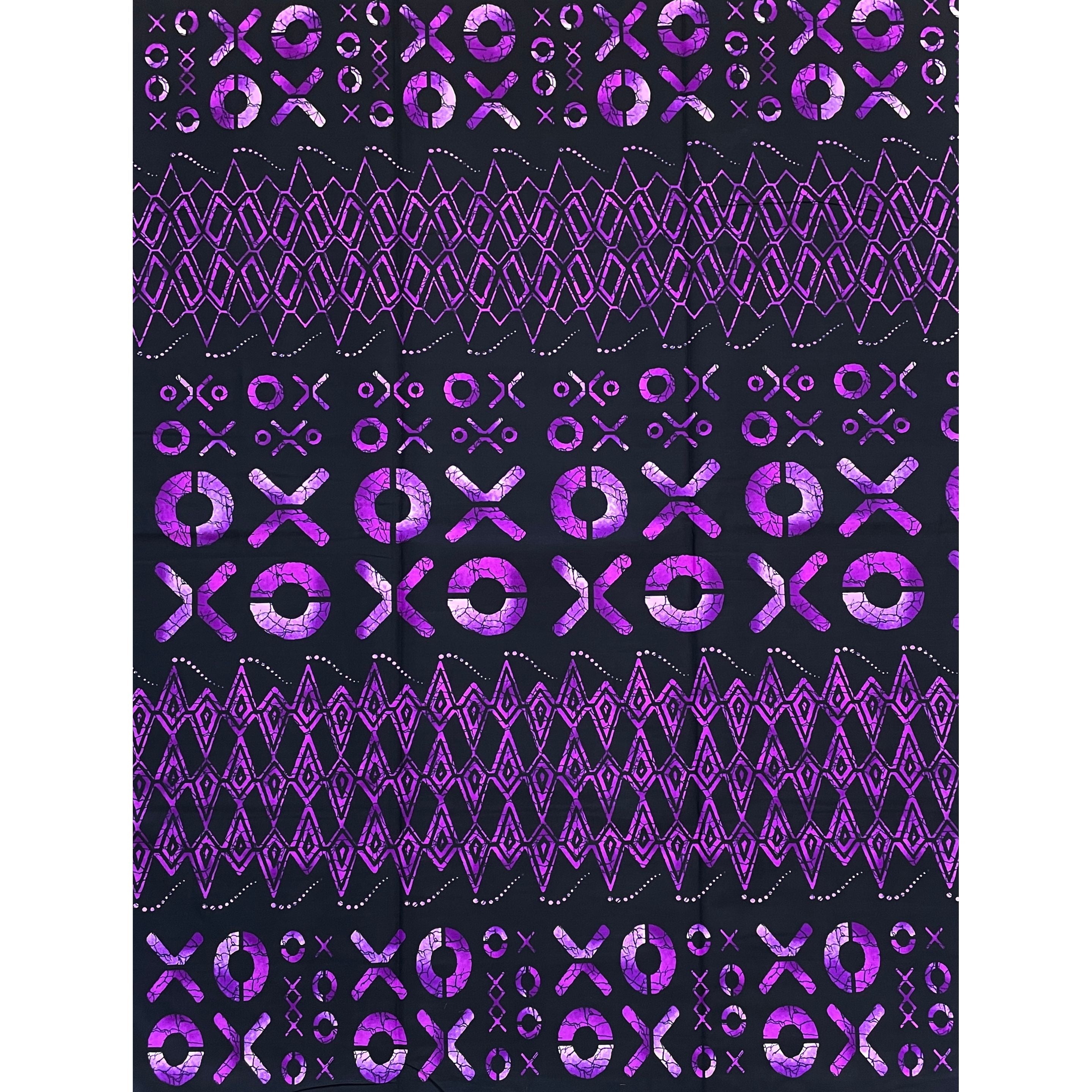 Wax Pagne Africain - Tissu 6 Yards 100% Coton - Éclat Tribal NOIR / VIOLET