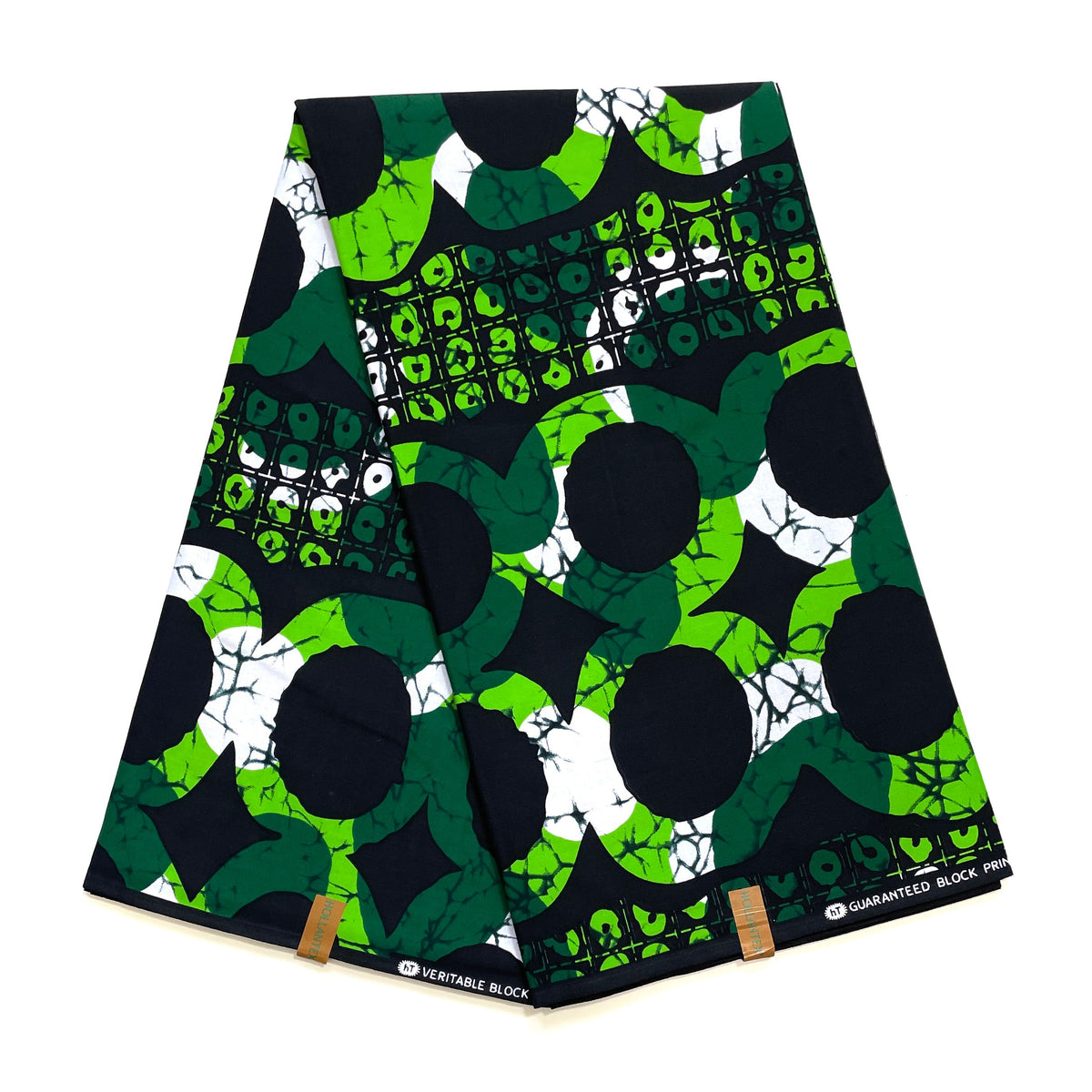 Wax Pagne Africain - Tissu 6 Yards 100% Coton - Jungle Moderne NOIR / VERT / BLANC