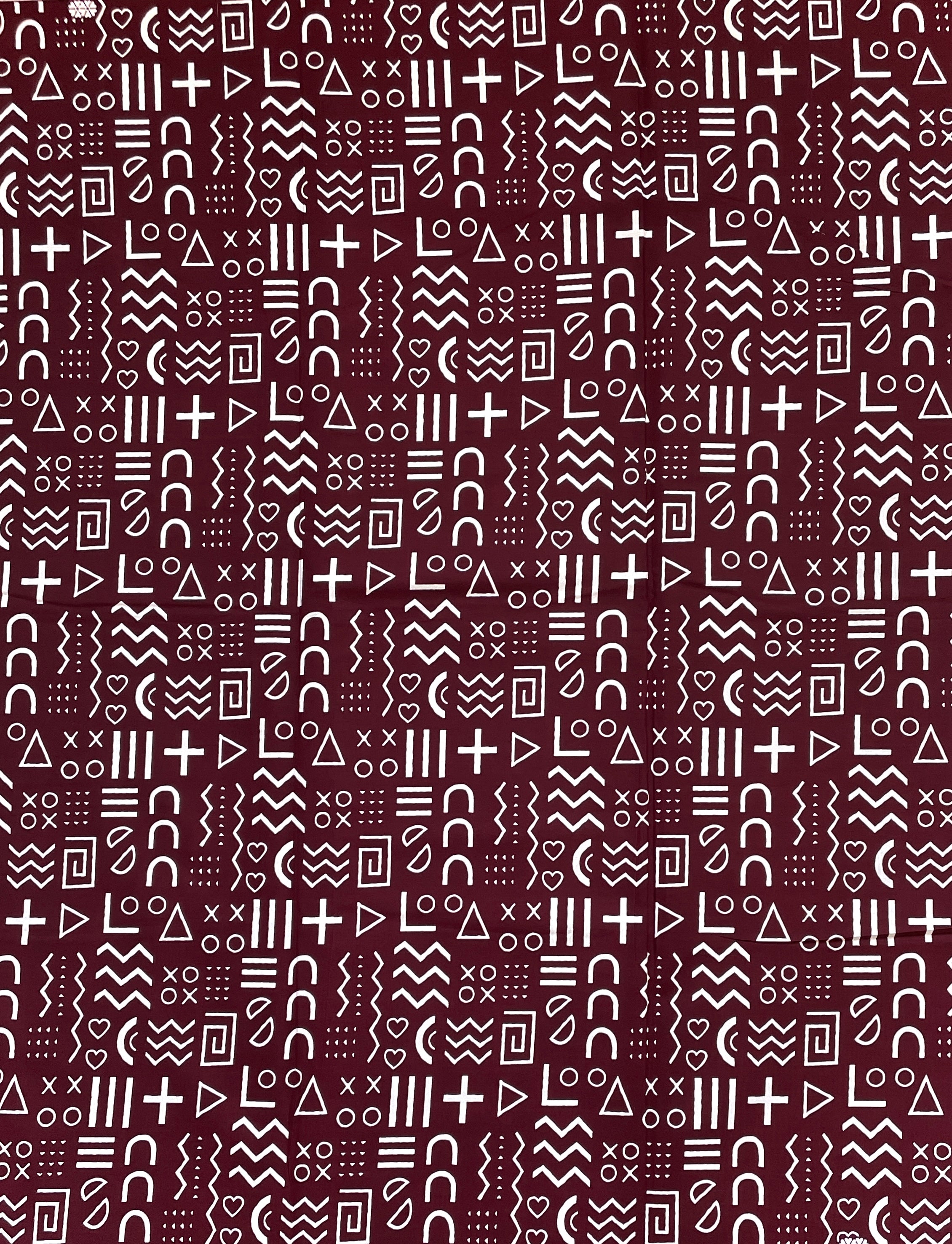 Wax Pagne Africain - Tissu 6 Yards 100% Coton - BOGOLAN graphique - BORDEAUX / BLANC