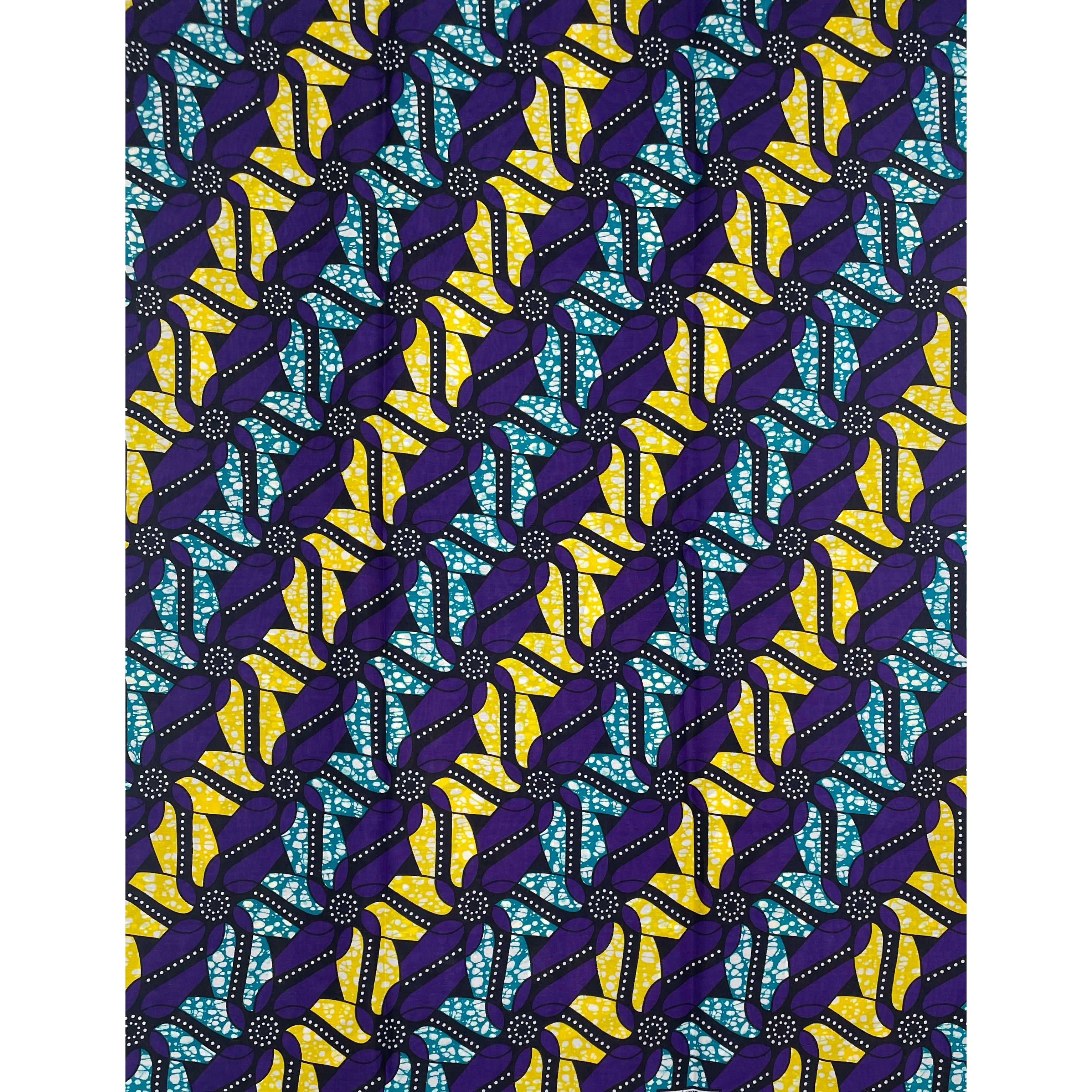African Wax Pagne - Fabric 6 Yards 100% Cotton - PURPLE / YELLOW