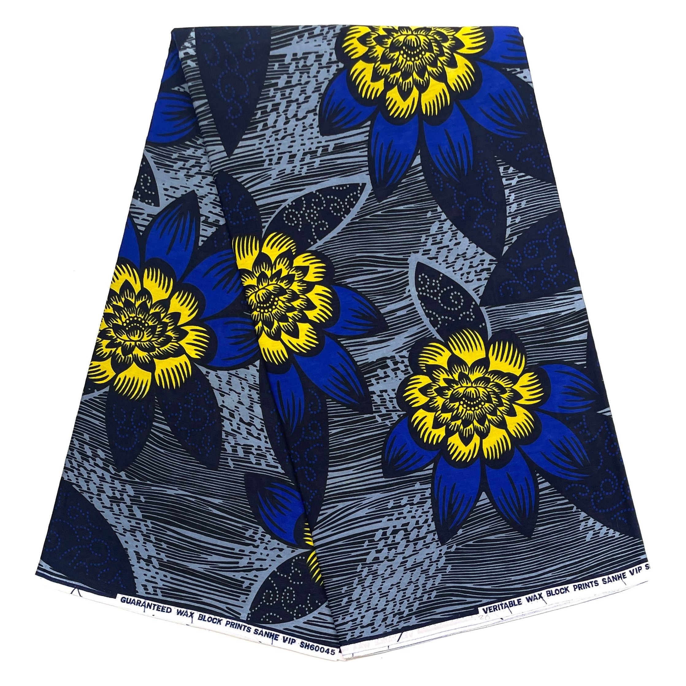 Wax Pagne Africain - Tissu 6 Yards 100% Coton - BLEU / GRIS