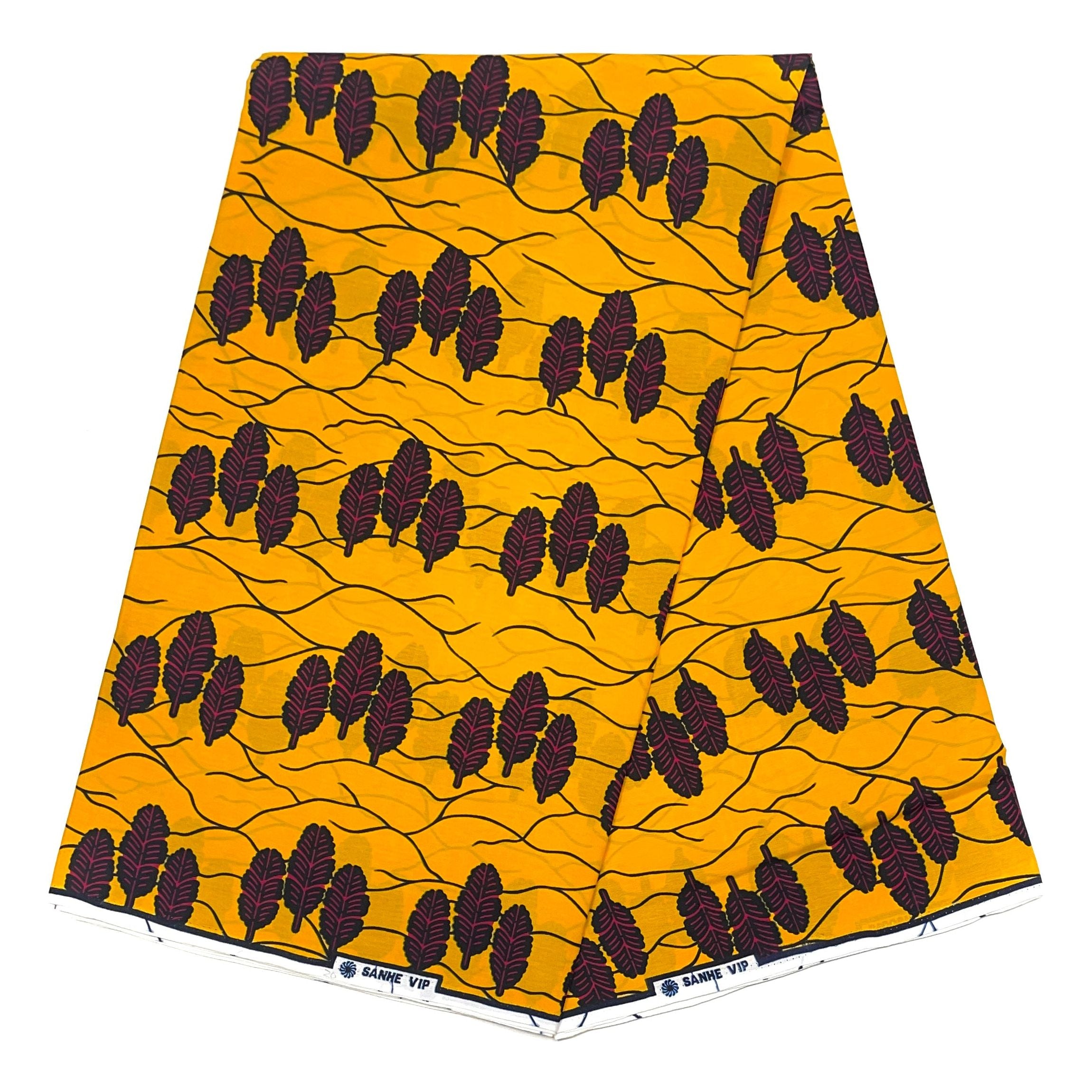 African Wax Print Fabric - 2 Yards 100% Cotton Coupon - ORANGE / PINK