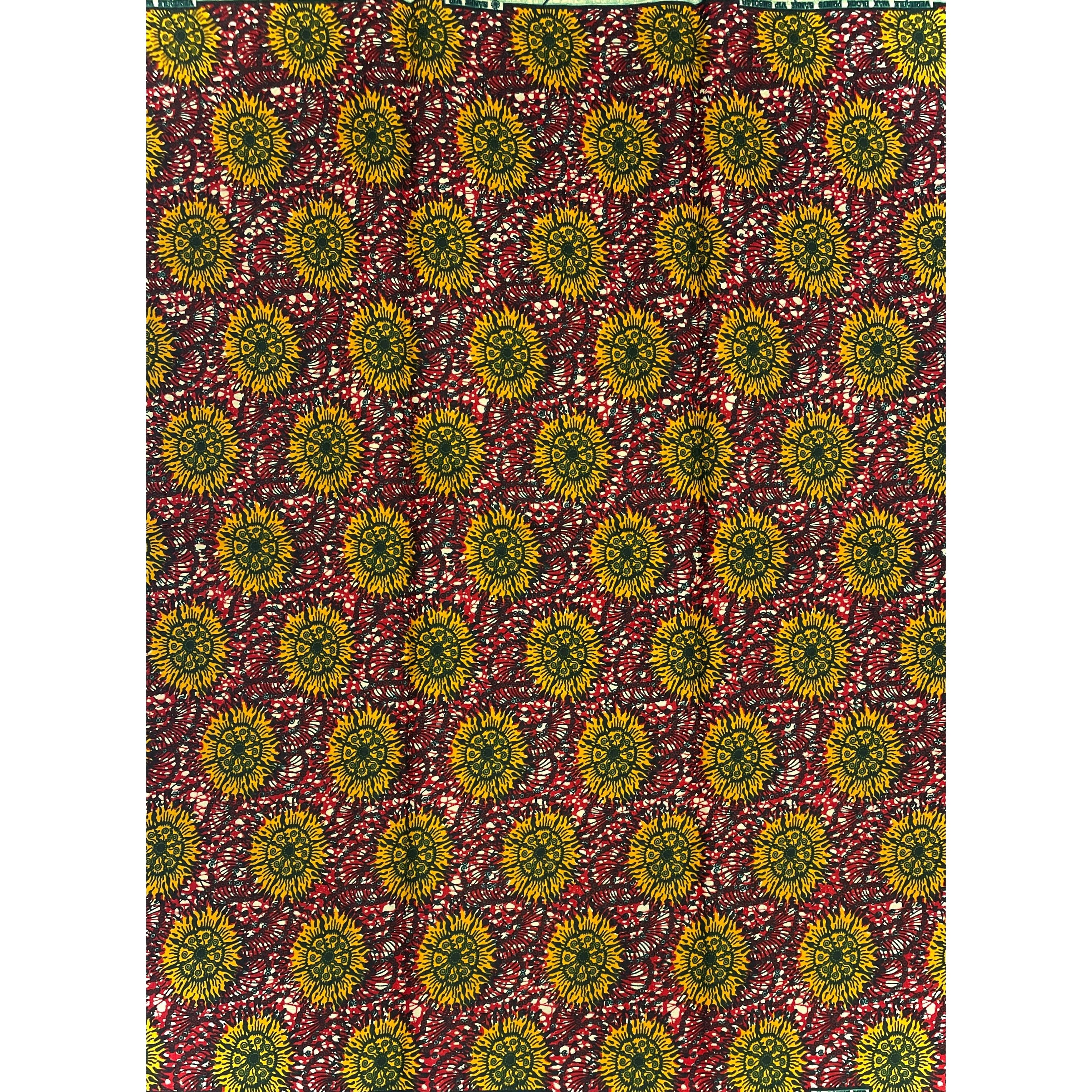African Wax Pagne - 6 Yards 100% Cotton Fabric - RED / YELLOW