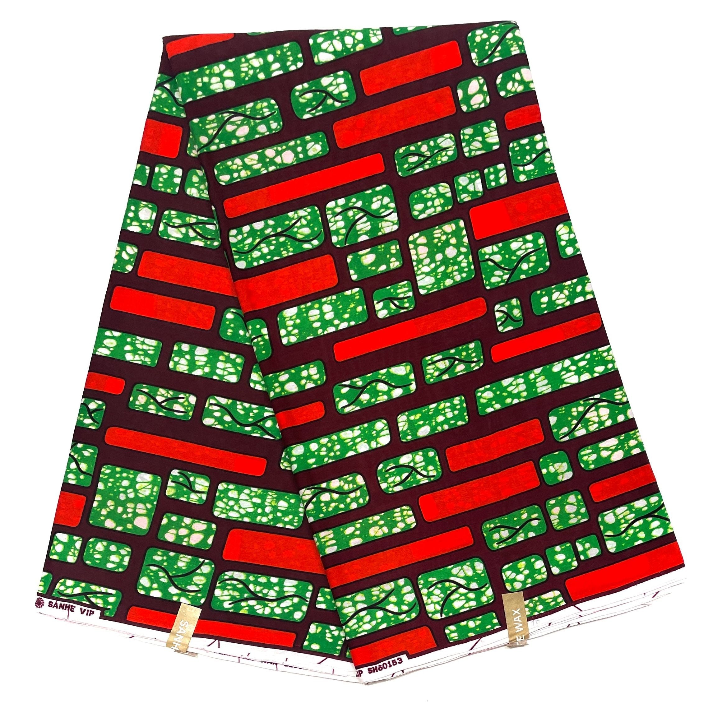 Wax African Loincloth Fabric - Coupon 2 Yards 100% Cotton - GREEN / ORANGE
