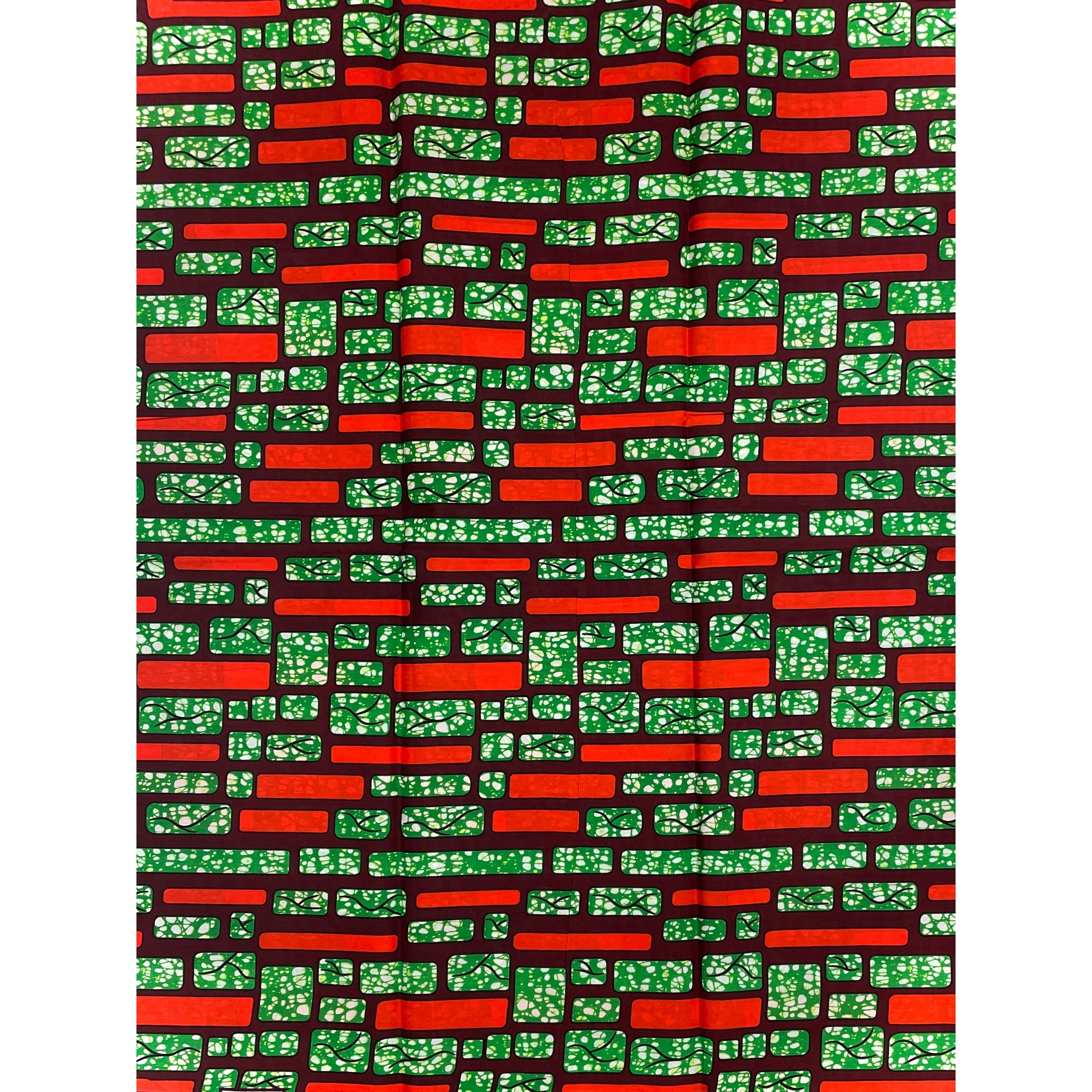 Wax African Loincloth Fabric - Coupon 2 Yards 100% Cotton - GREEN / ORANGE
