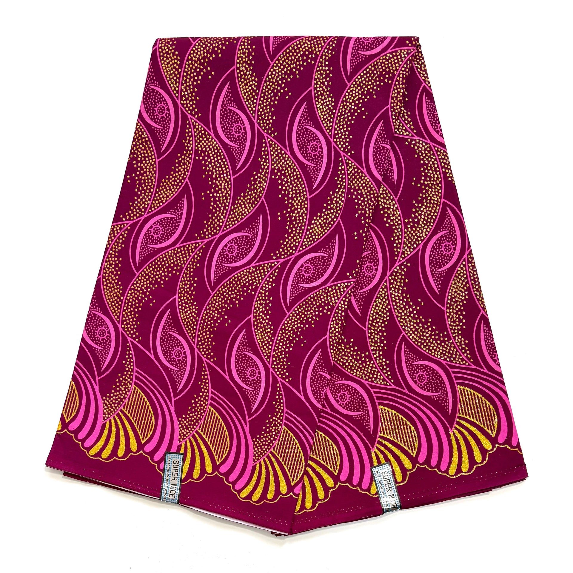 Tissu Wax Pagne Africain - 6 Yards 100% Coton - Pailleté et Brillant - VIOLET / DORÉ