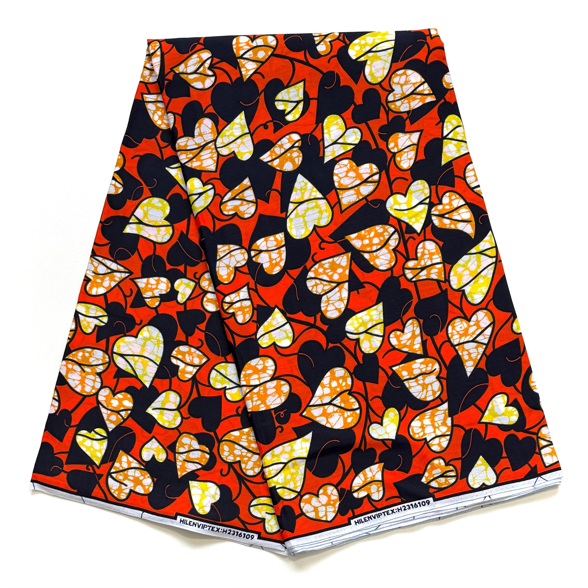 Wax Pagne Africain - Tissu 100% Coton - Amour Festif - ORANGE / JAUNE