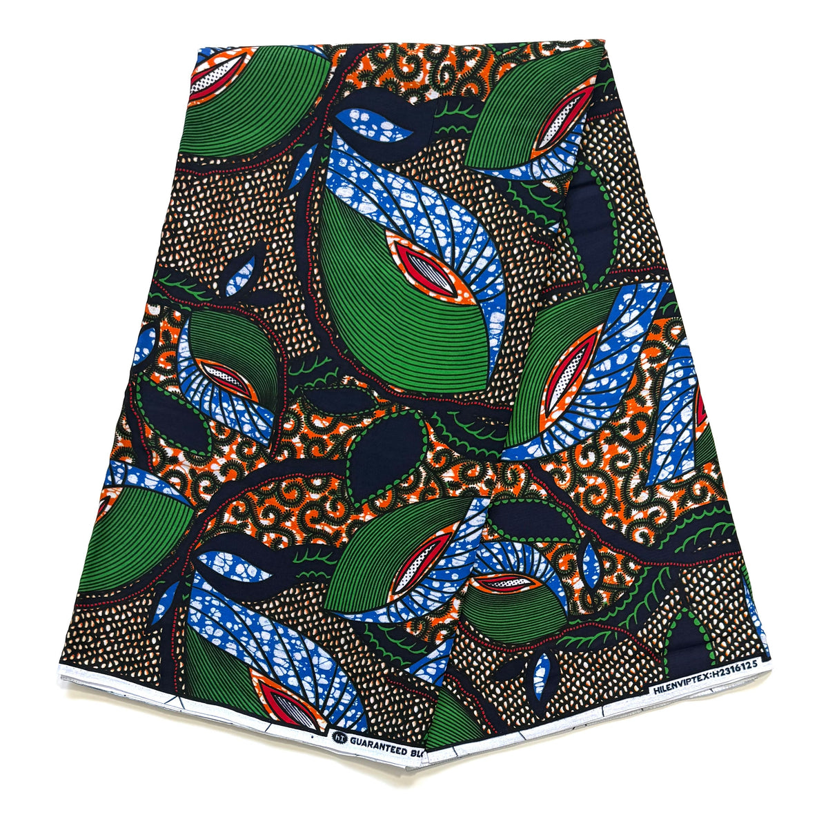 Wax Pagne Africain - Tissu 100% Coton - Forêt Impériale - VERT / ORANGE / BLEU