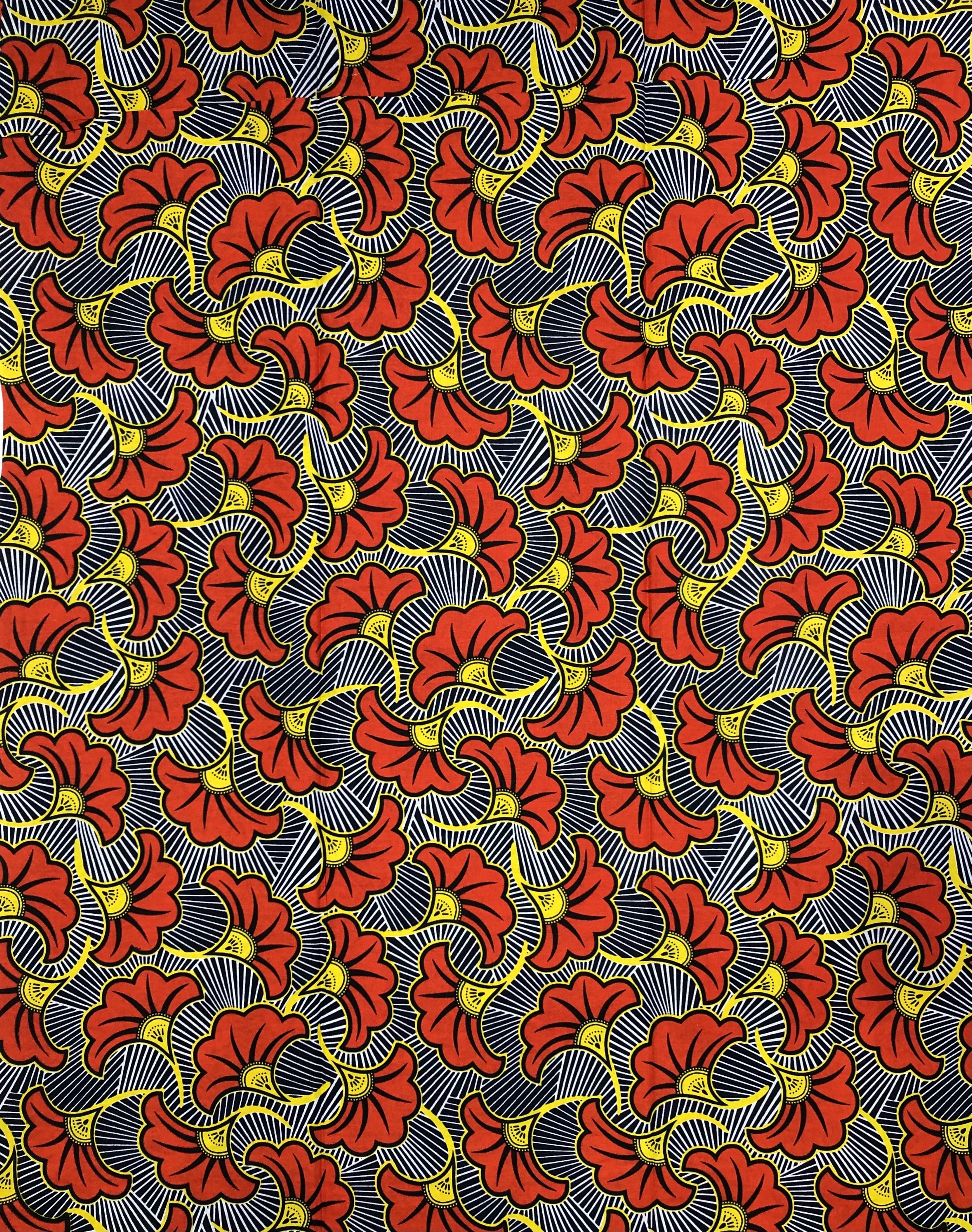 Wax Pagne Africain - Tissu 6 Yards 100% Coton - ORANGE / BLEU