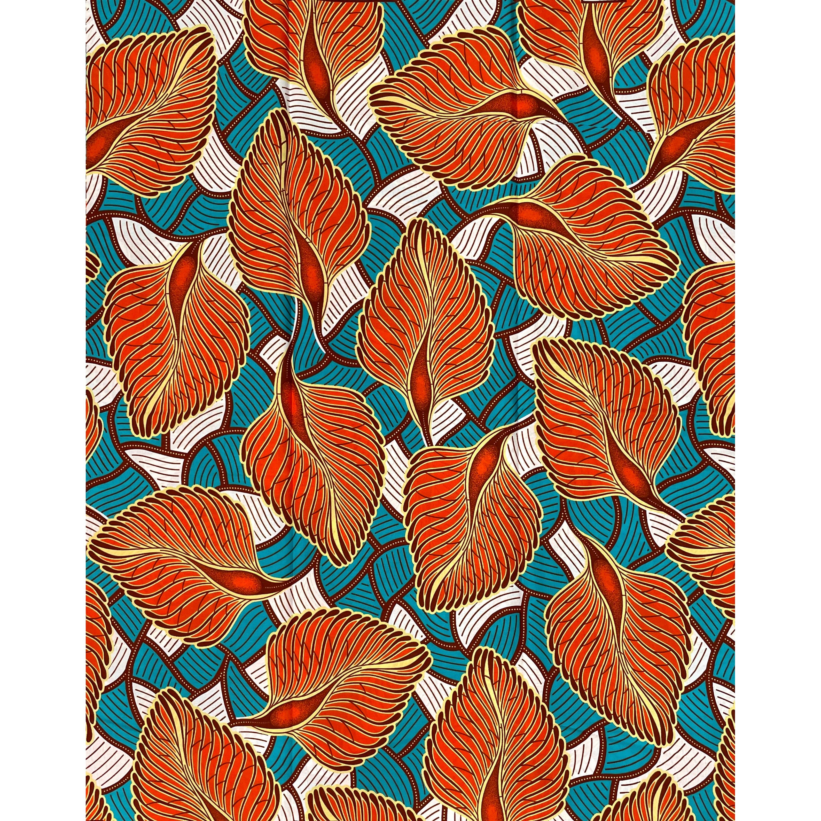 Wax Tissu Pagne Africain - Coupon 2 Yards 100% Coton - ORANGE / TURQUOISE
