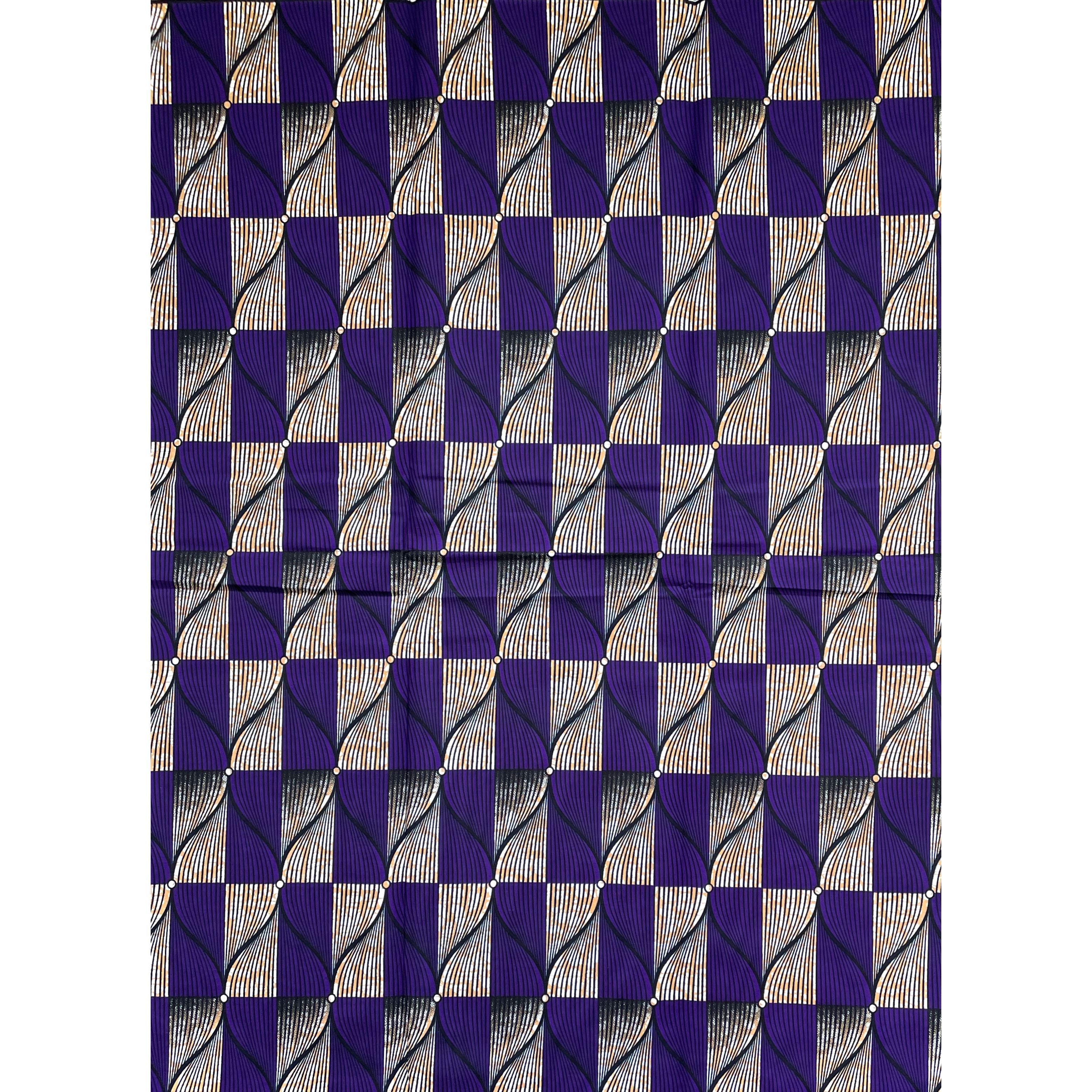 Tissu Wax Pagne Africain - 6 Yards 100% Coton - VIOLET / MARRON CLAIR