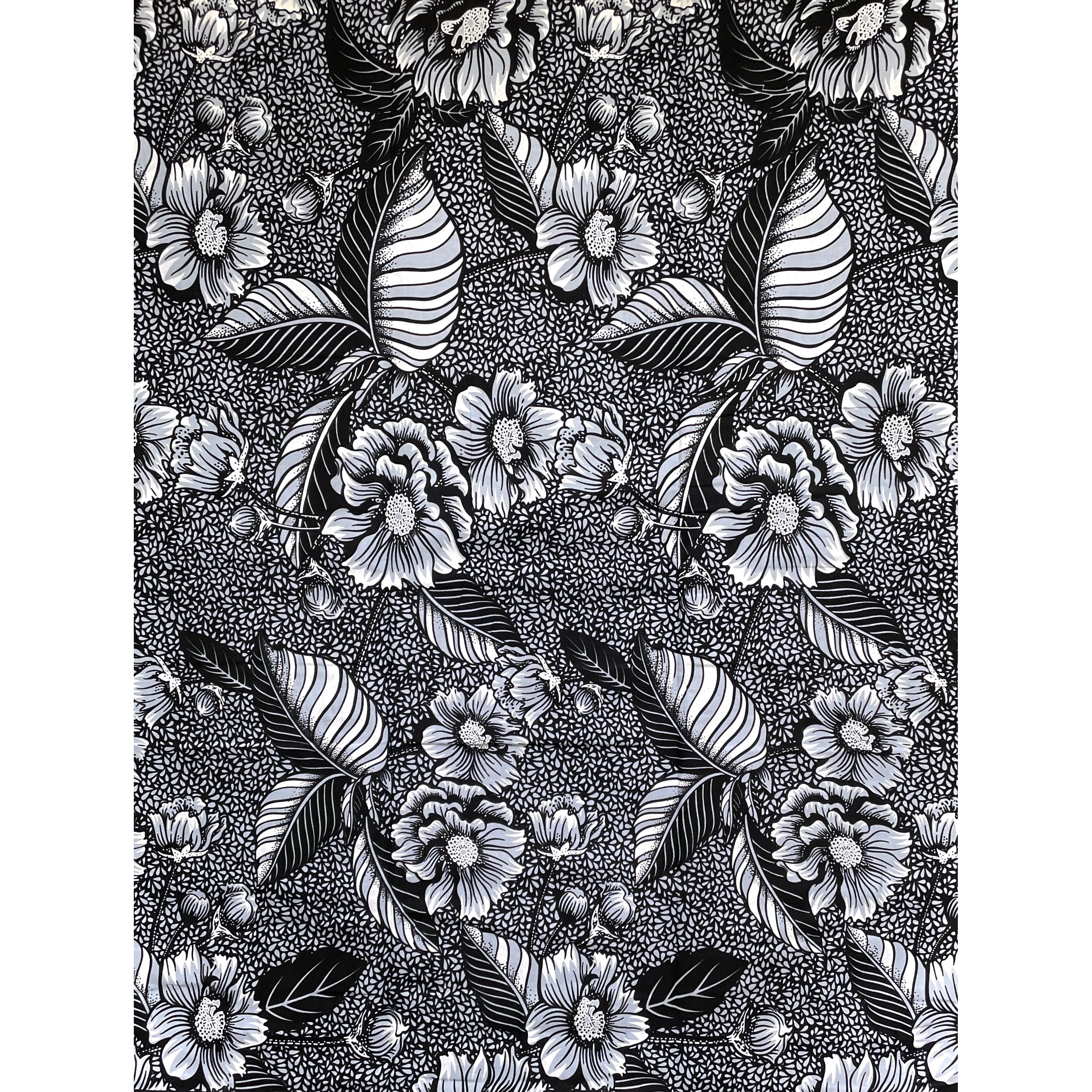 Tissu Wax Pagne Africain - 6 Yards 100% Coton - GRIS / NOIR / BLANC