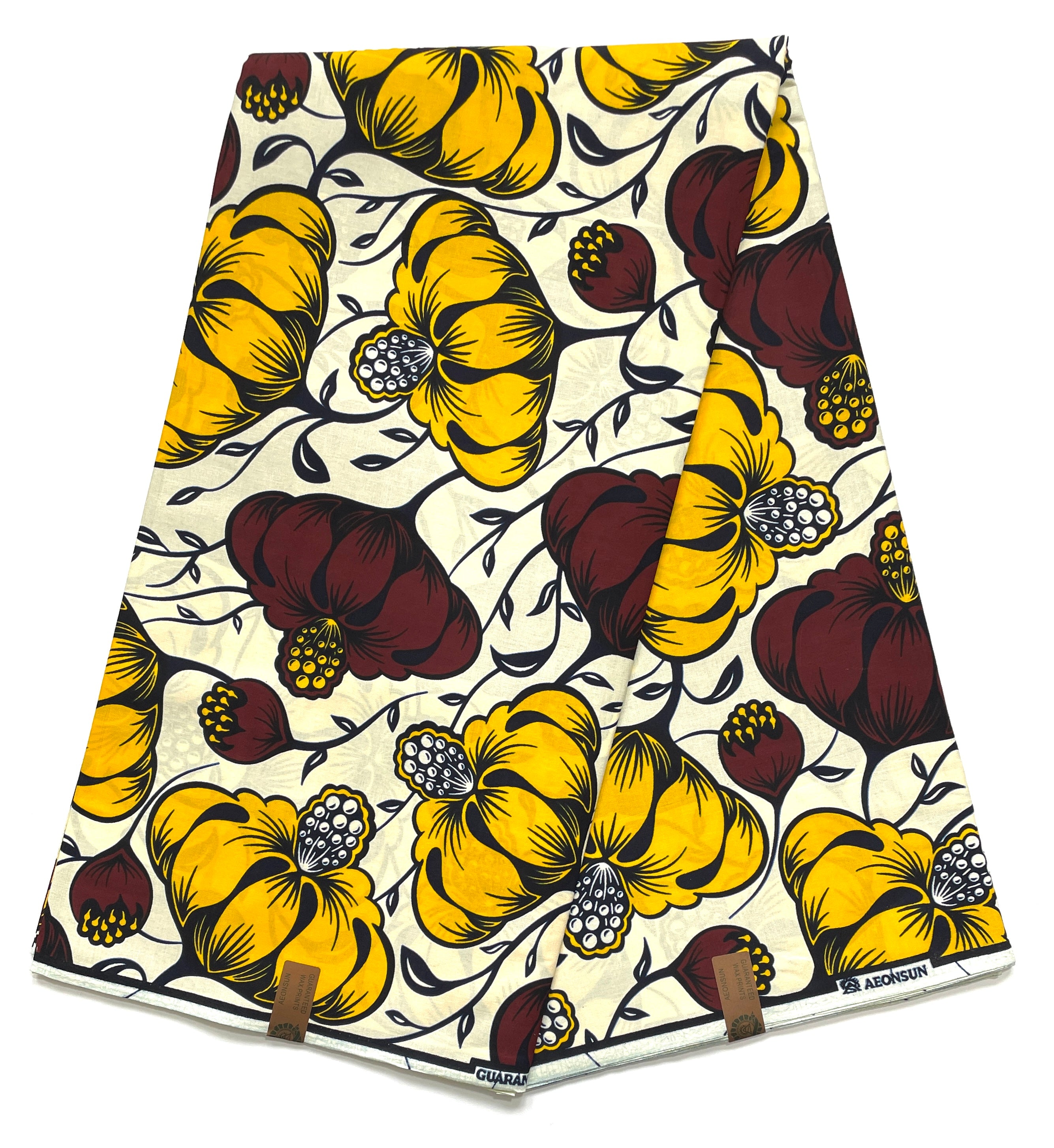 Tissu Wax Pagne Africain - 6 Yards 100% Coton - JAUNE / MARRON / BEIGE