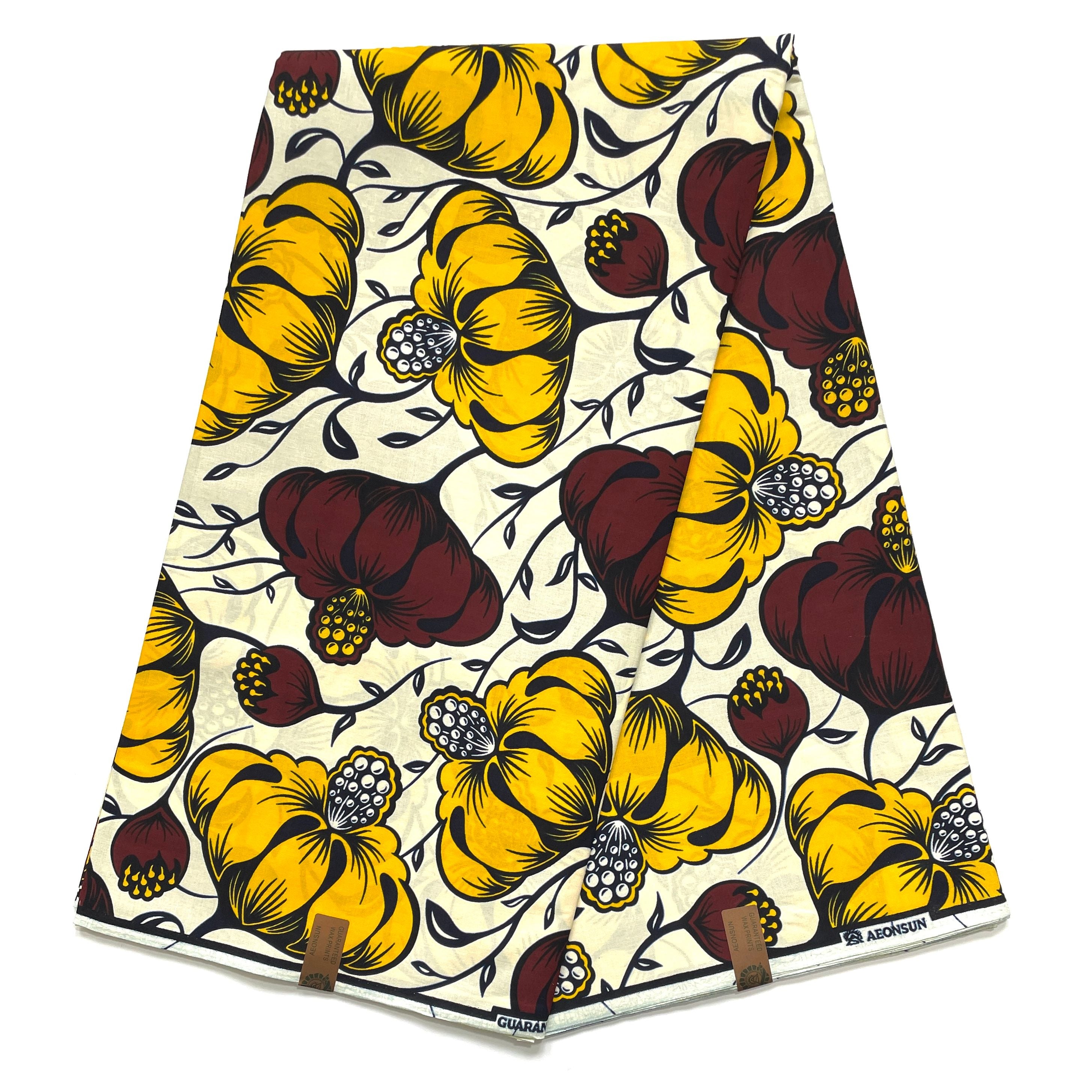 Tissu Wax Pagne Africain - 6 Yards 100% Coton - JAUNE / MARRON / BEIGE