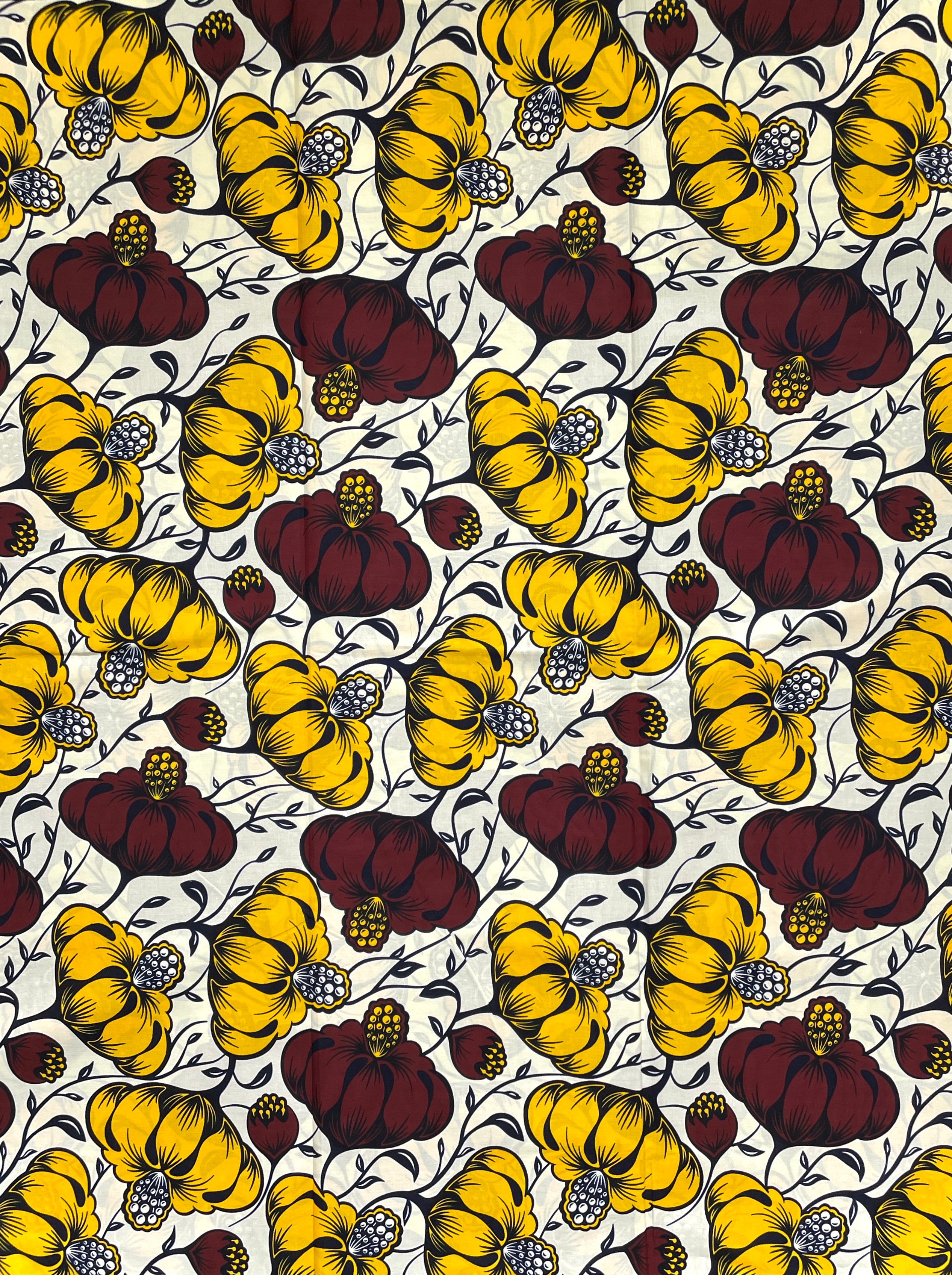 Tissu Wax Pagne Africain - 6 Yards 100% Coton - JAUNE / MARRON / BEIGE