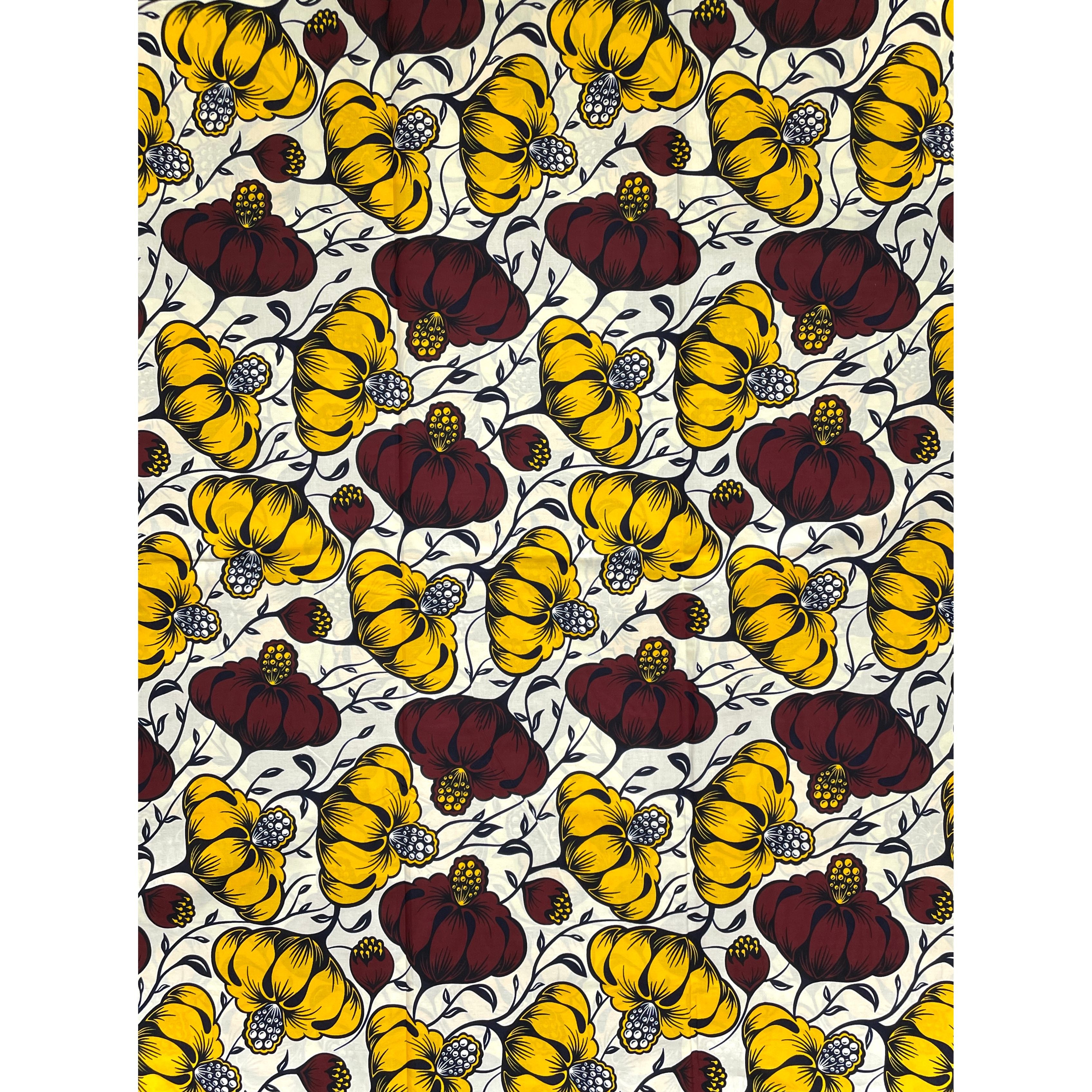 Tissu Wax Pagne Africain - 6 Yards 100% Coton - JAUNE / MARRON / BEIGE