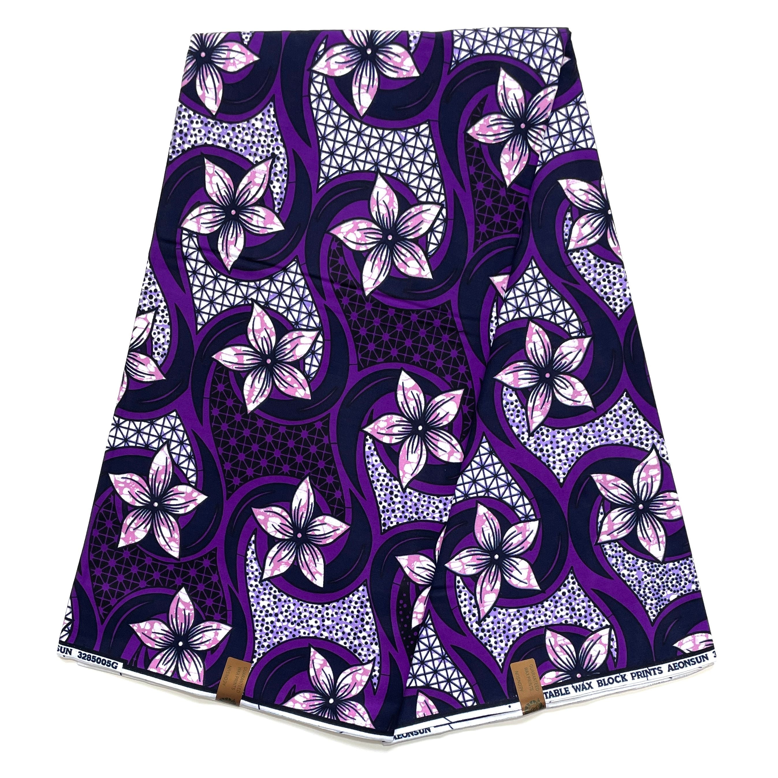 Tissu Wax Pagne Africain - 6 Yards 100% Coton - VIOLET / ROSE