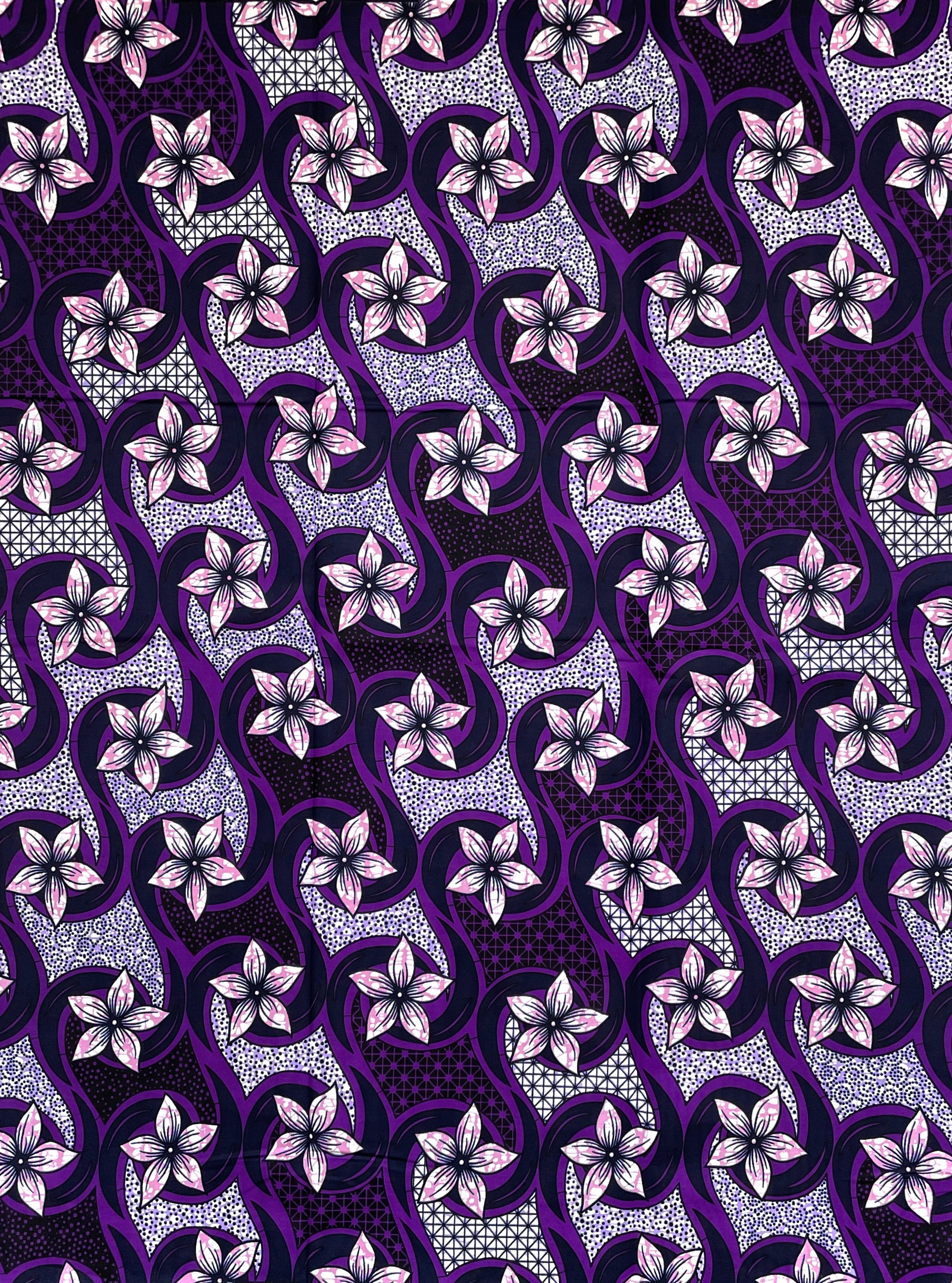Tissu Wax Pagne Africain - 6 Yards 100% Coton - VIOLET / ROSE