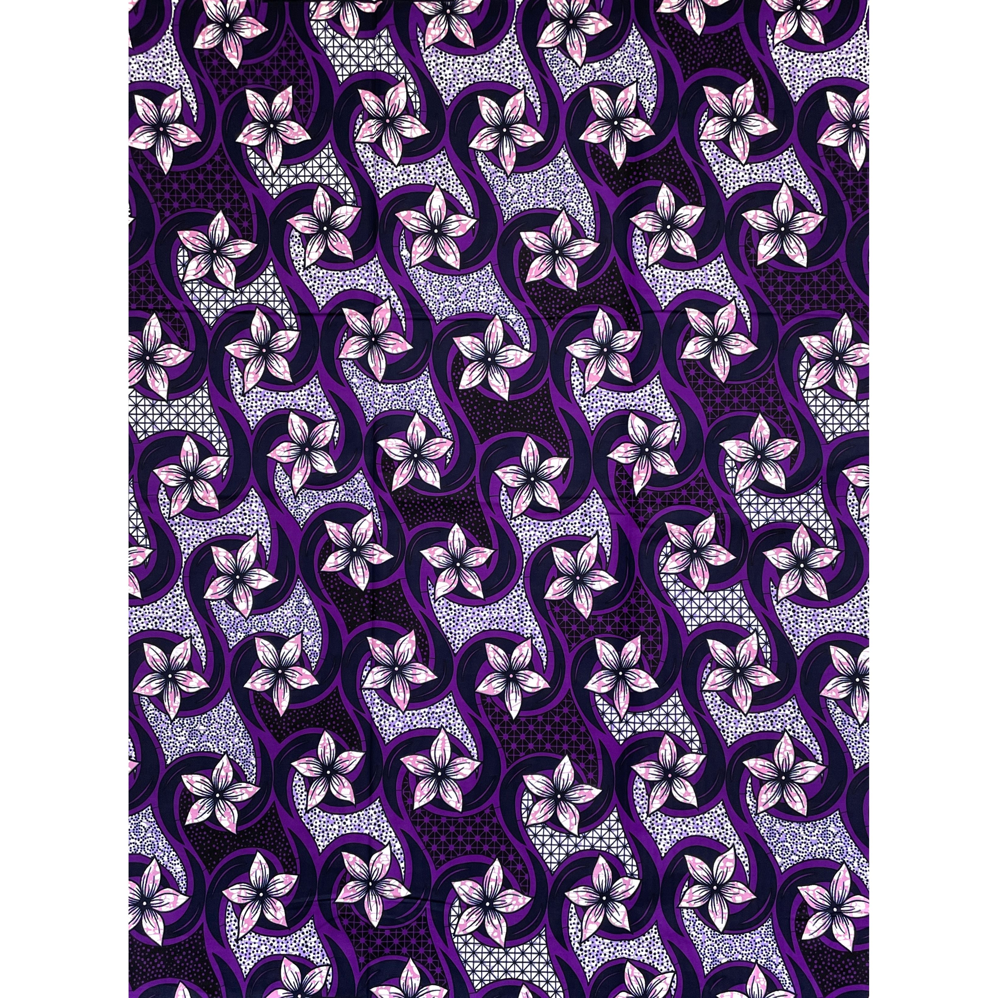 Tissu Wax Pagne Africain - 6 Yards 100% Coton - VIOLET / ROSE