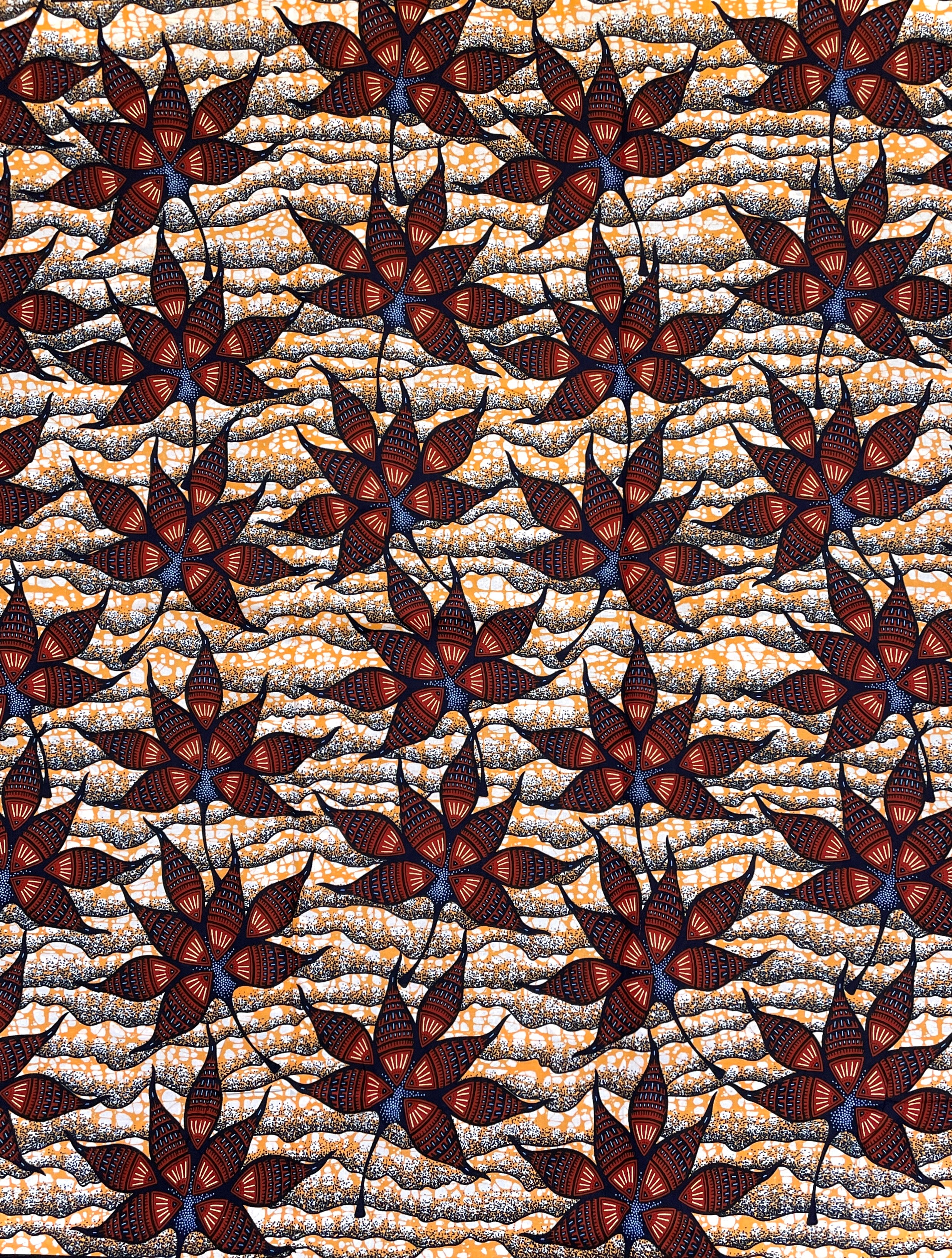 Tissu Wax Pagne Africain - 6 Yards 100% Coton - MARRON / ORANGE