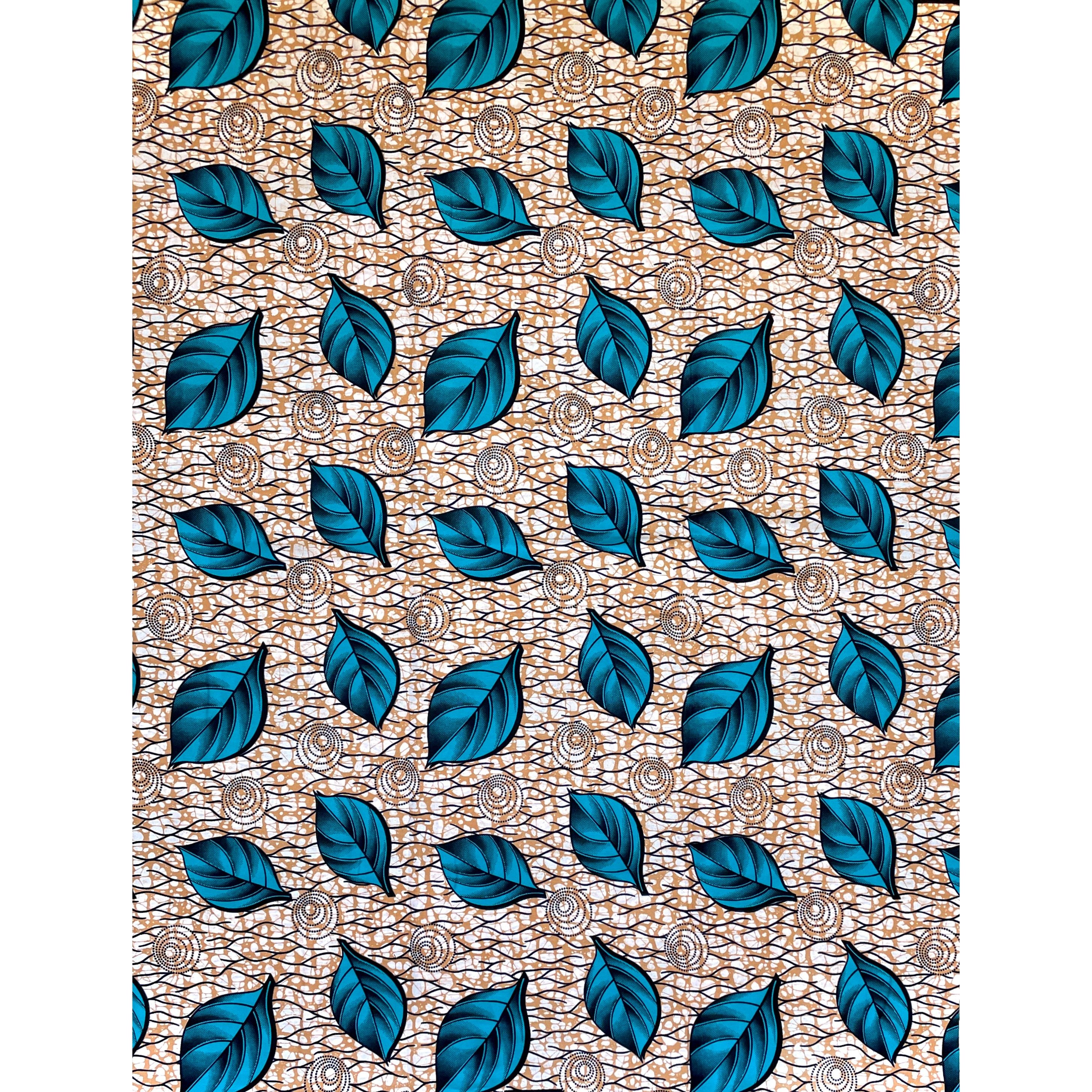 Tissu Wax Pagne Africain - 6 Yards 100% Coton - BLEU / BEIGE