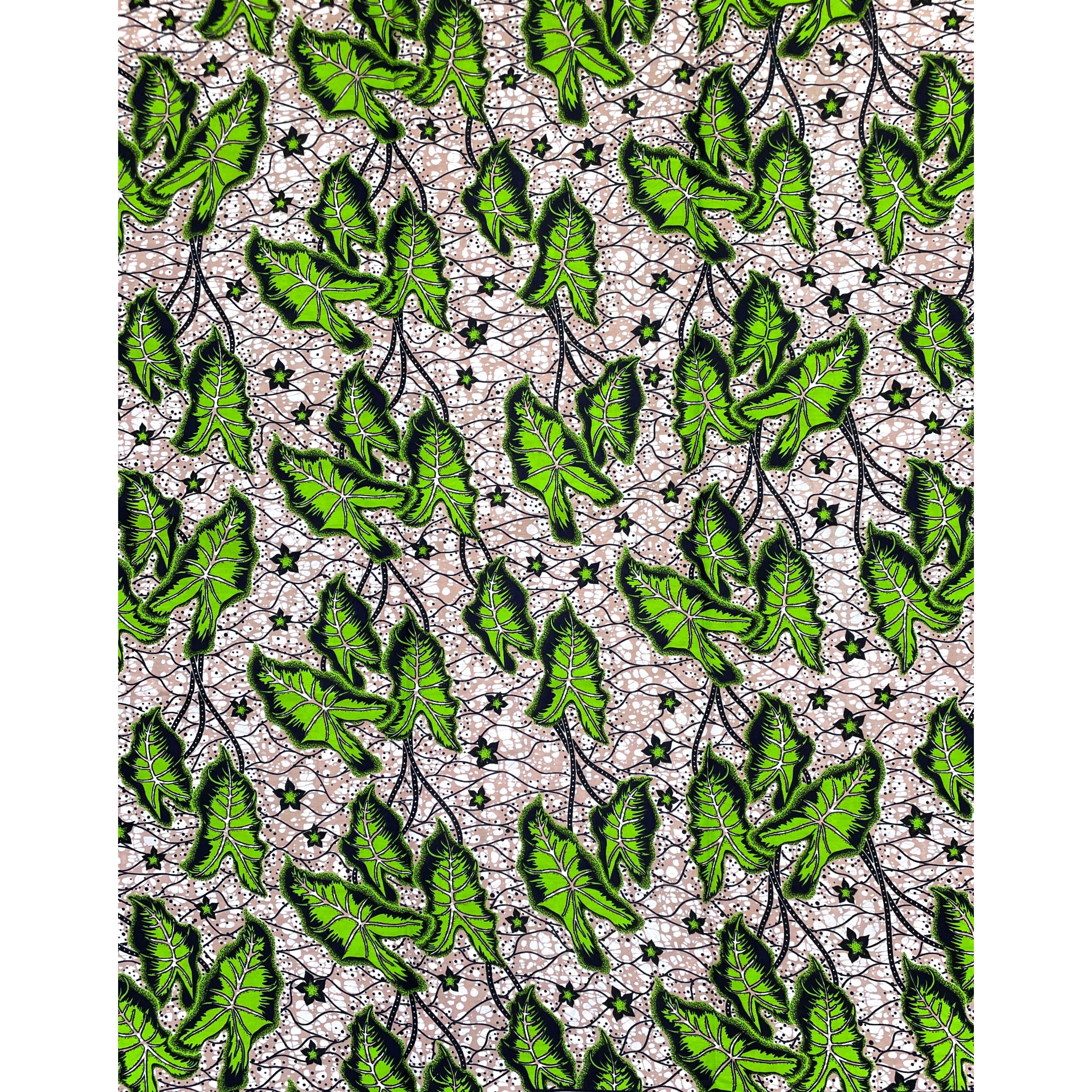Wax Pagne Africain - Tissu 6 Yards 100% Coton - VERT / BEIGE