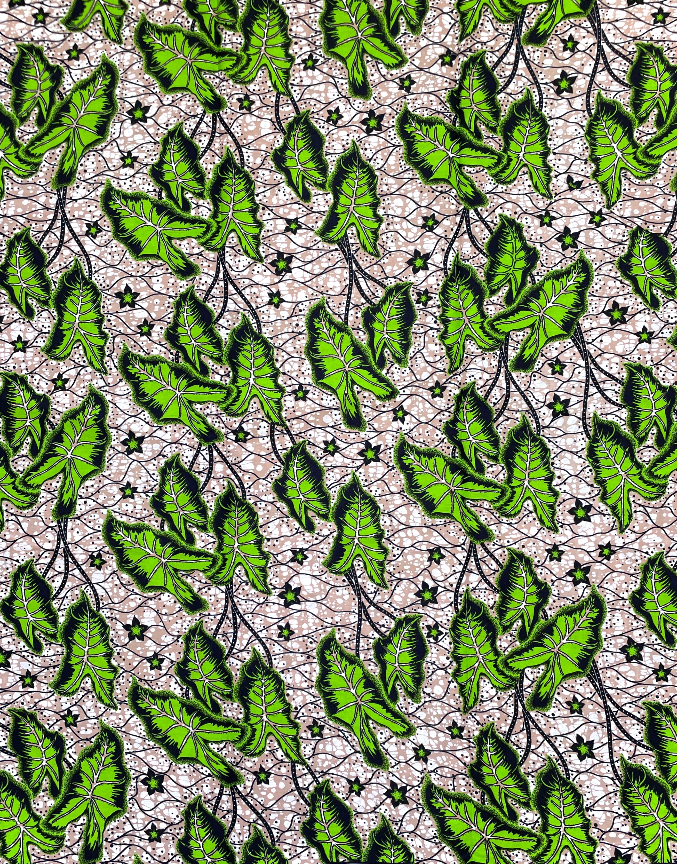 Wax Tissu Coupon 2 Yards - Pagne Africain 100% Coton - VERT / BEIGE
