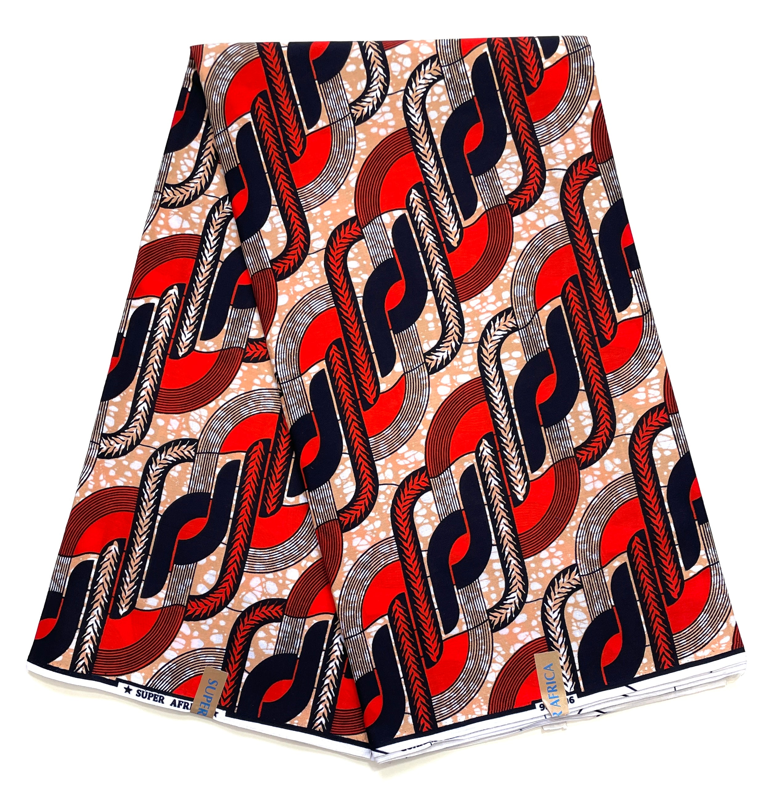 Wax Tissu Coupon 2 Yards - Pagne Africain 100% Coton - ROUGE / MARRON / NOIR