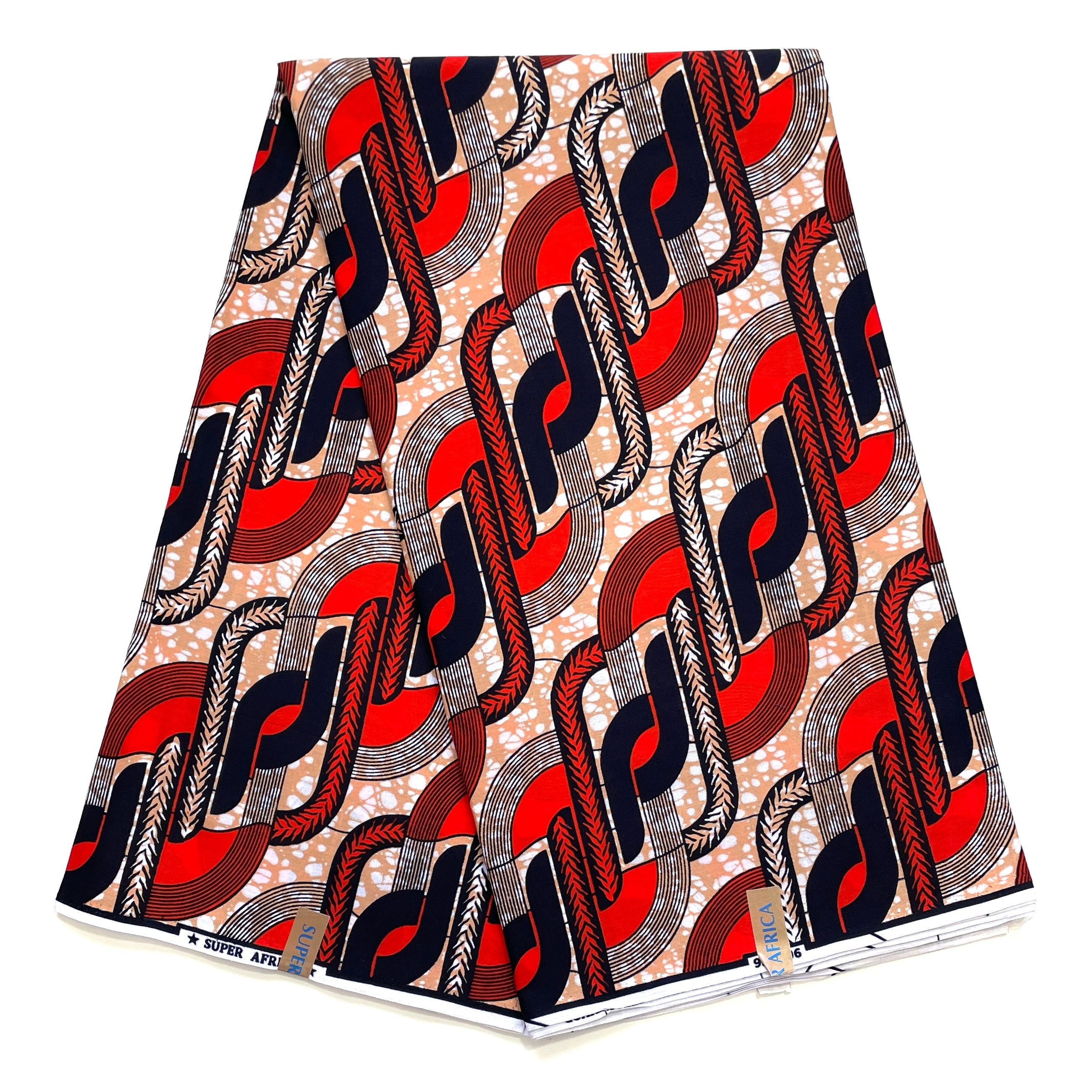 Wax Tissu Coupon 2 Yards - Pagne Africain 100% Coton - ROUGE / MARRON / NOIR