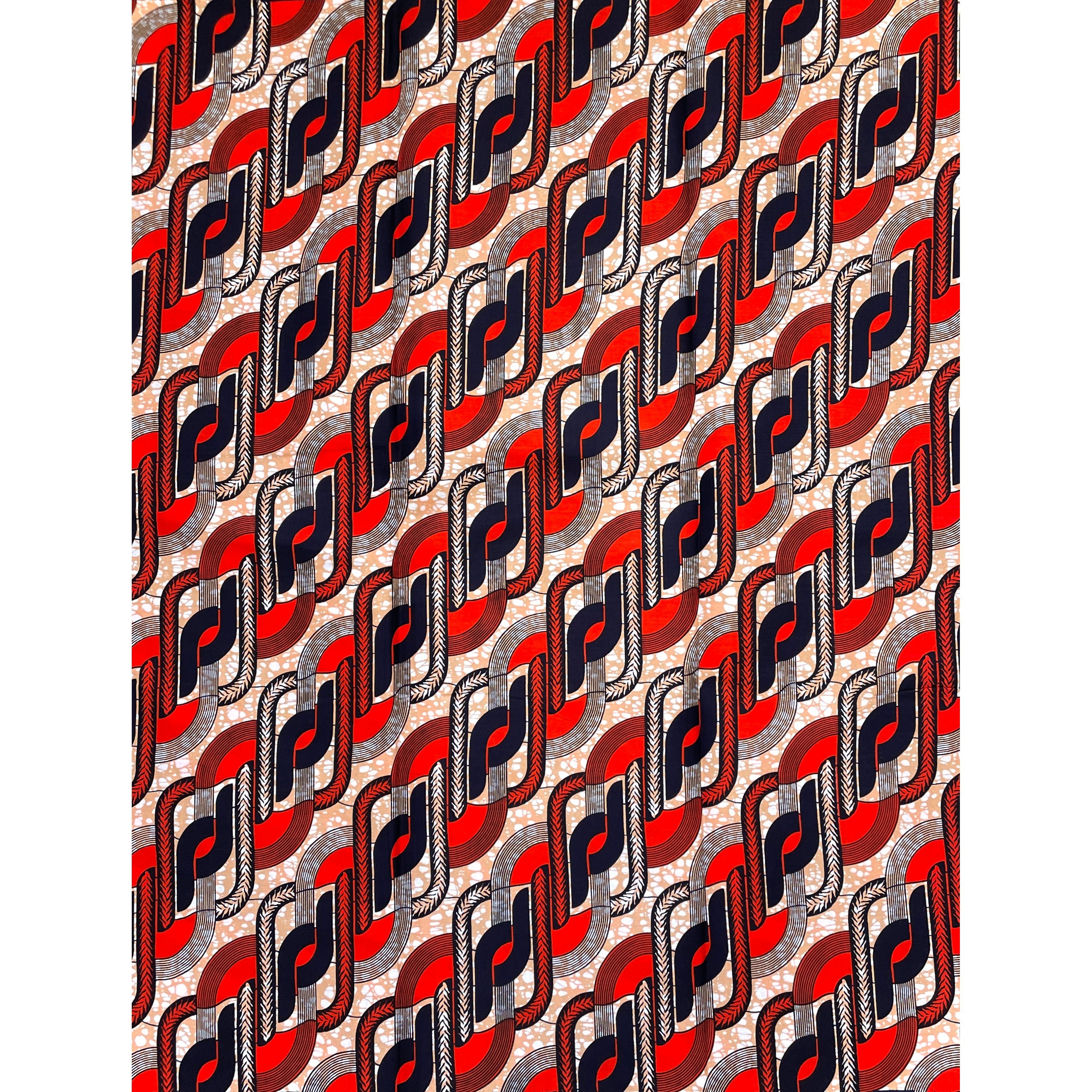 Wax Pagne Africain - Tissu 6 Yards 100% Coton - ROUGE / MARRON / BLEU FONCÉ