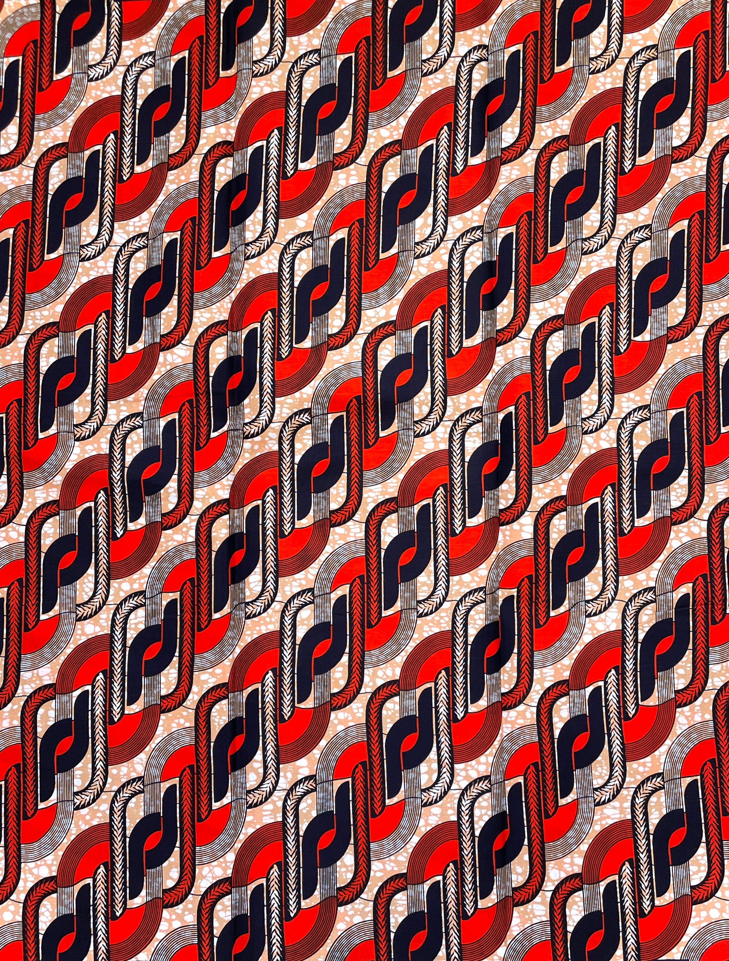 Wax Tissu Coupon 2 Yards - Pagne Africain 100% Coton - ROUGE / MARRON / NOIR