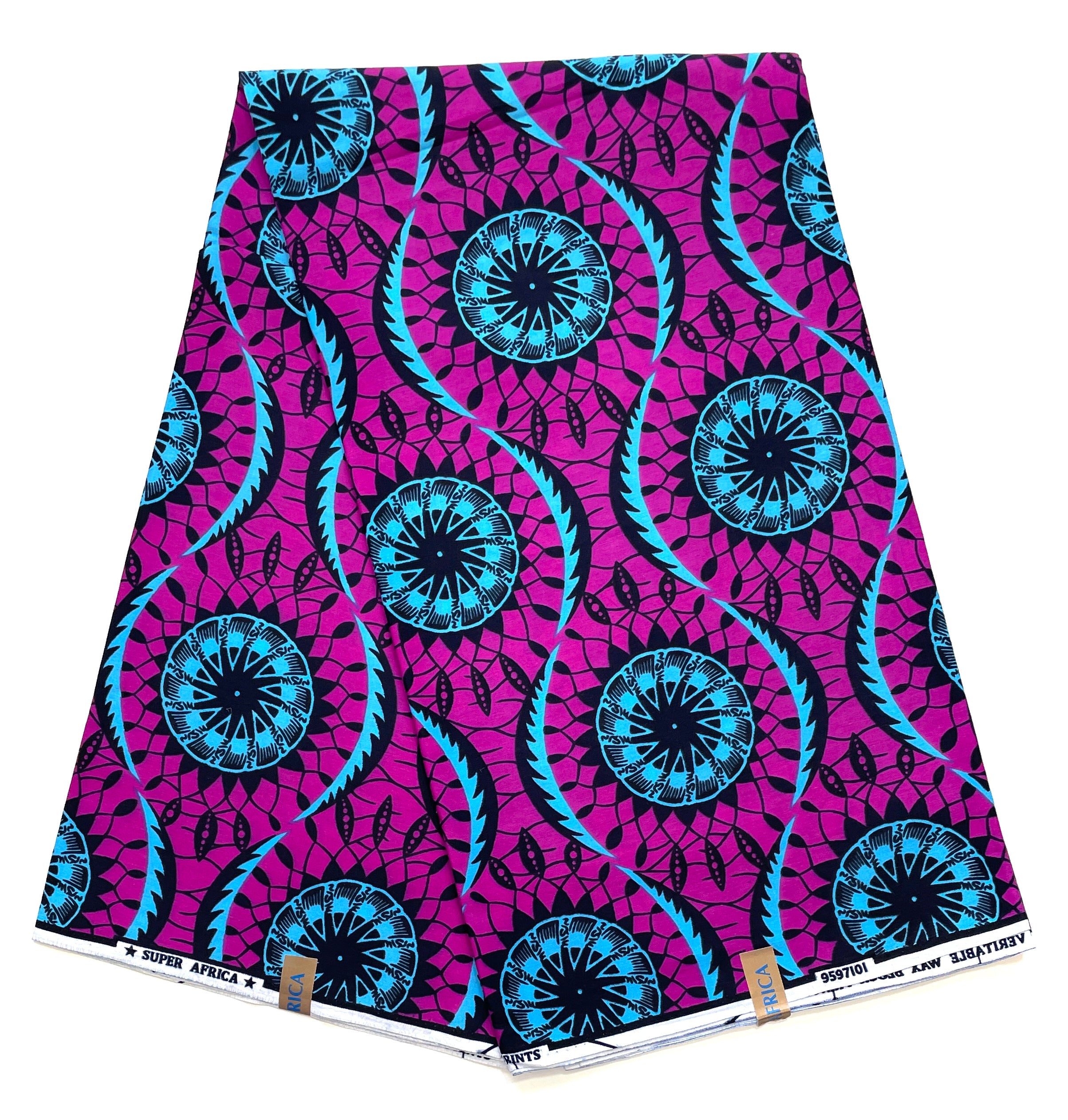 Wax Tissu Coupon 2 Yards - Pagne Africain 100% Coton - VIOLET / BLEU