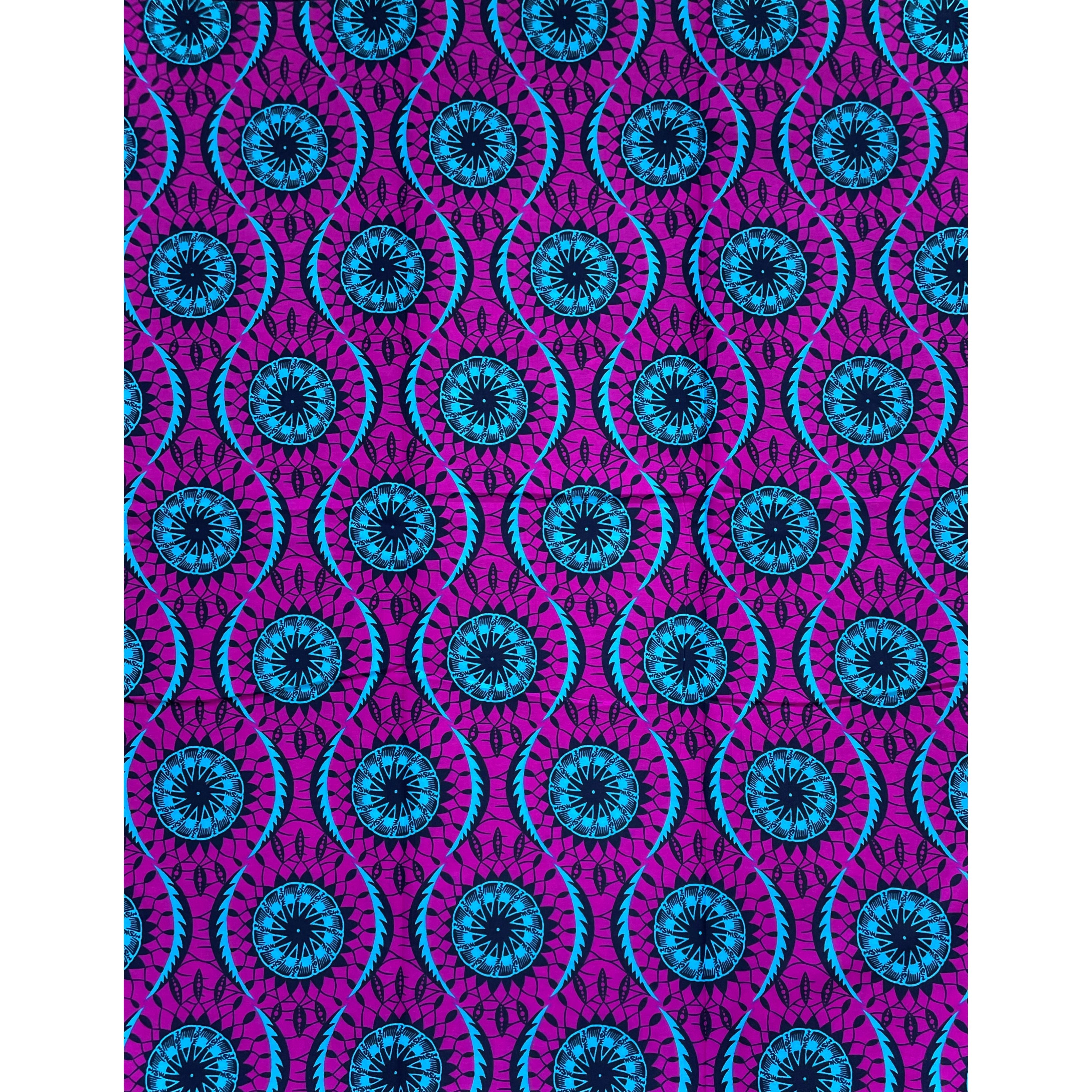 Wax Tissu Coupon 2 Yards - Pagne Africain 100% Coton - VIOLET / BLEU