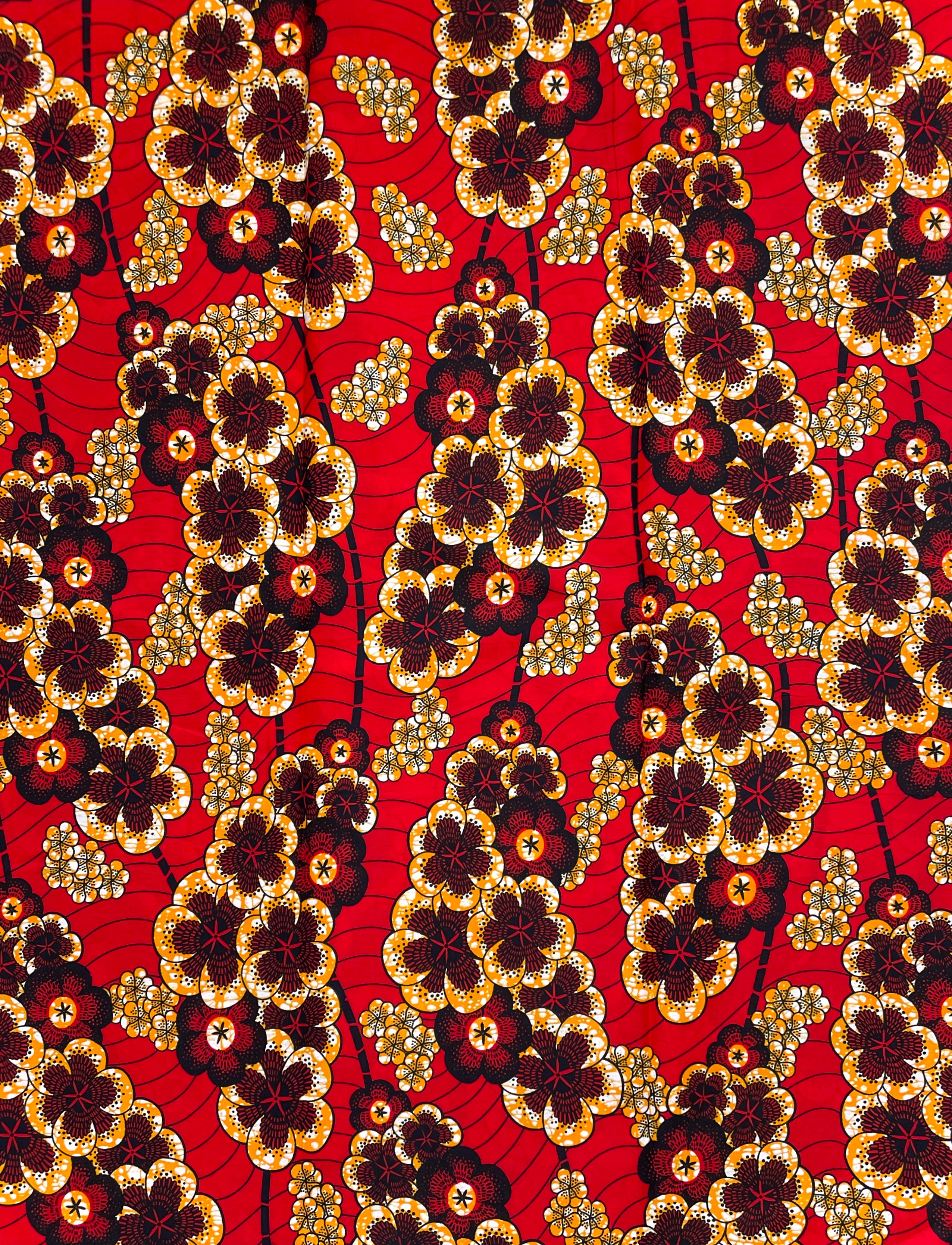 Wax Tissu Coupon 2 Yards - Pagne Africain 100% Coton - ROUGE / ORANGE