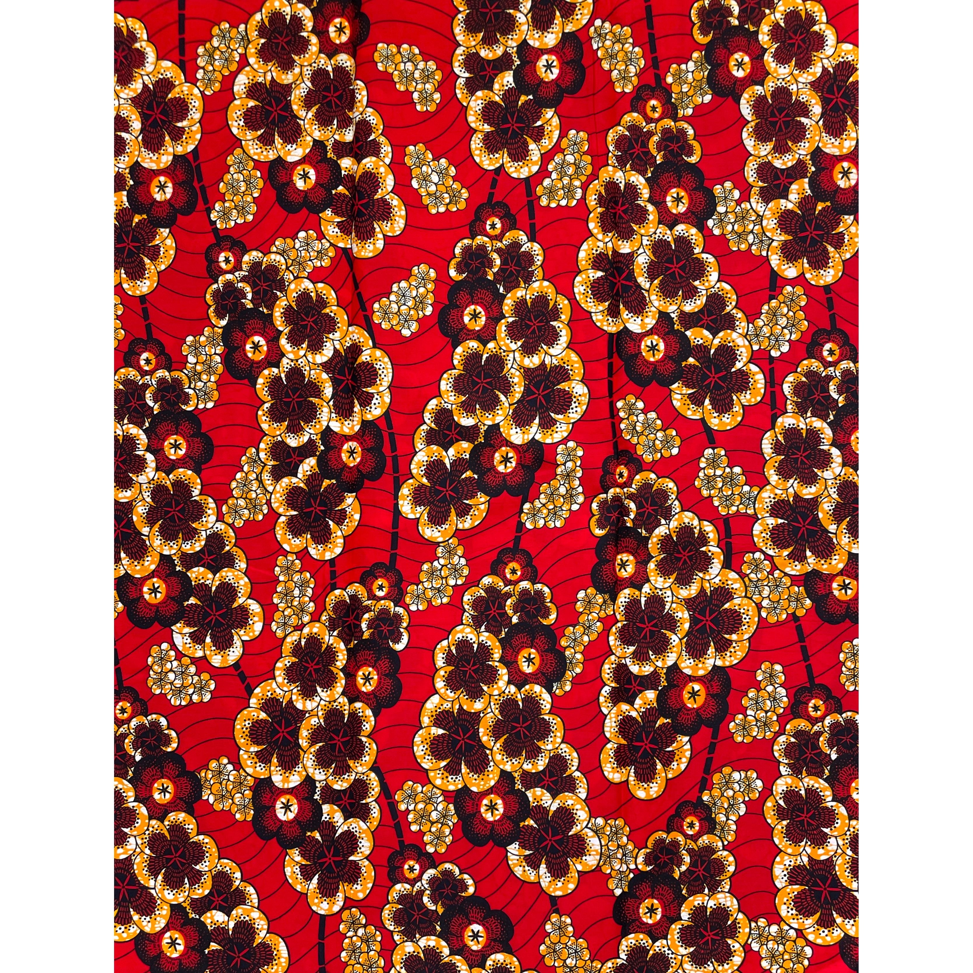 Wax Tissu Coupon 2 Yards - Pagne Africain 100% Coton - ROUGE / ORANGE