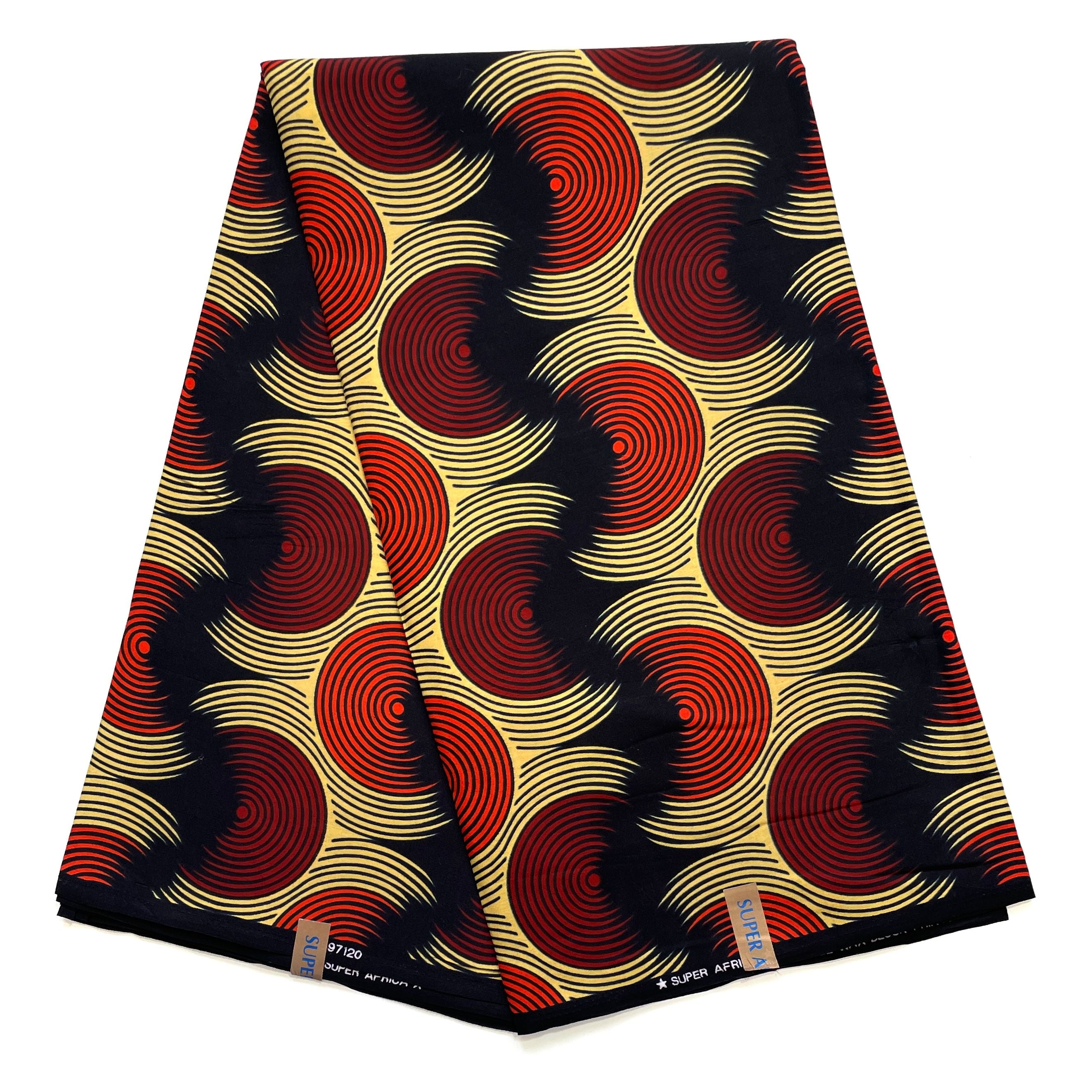 Wax Pagne Africain - Tissu 6 Yards 100% Coton - ORANGE / BEIGE / NOIR